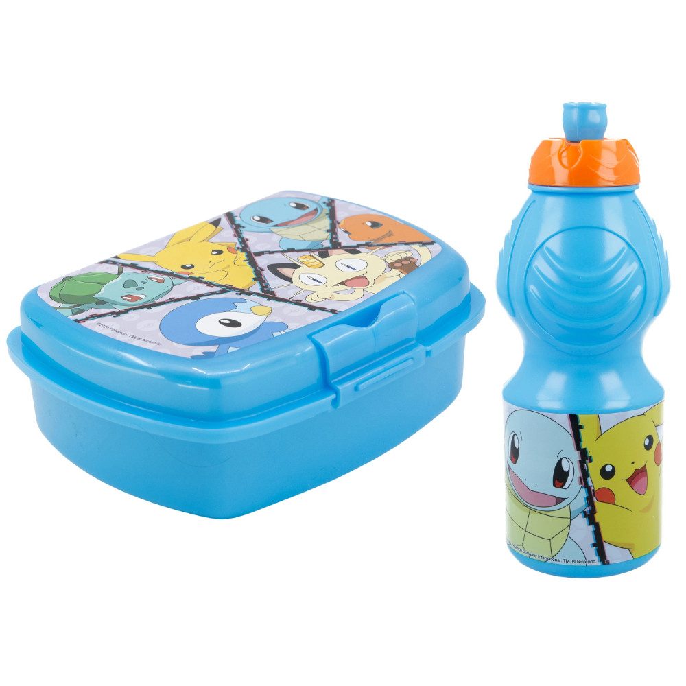 POKÉMON Lunchbox Pokemon Pikachu Kinder 2 teiliges Set Brotdose Trinkflasche 400 ml, Kunststoff, (2-tlg)
