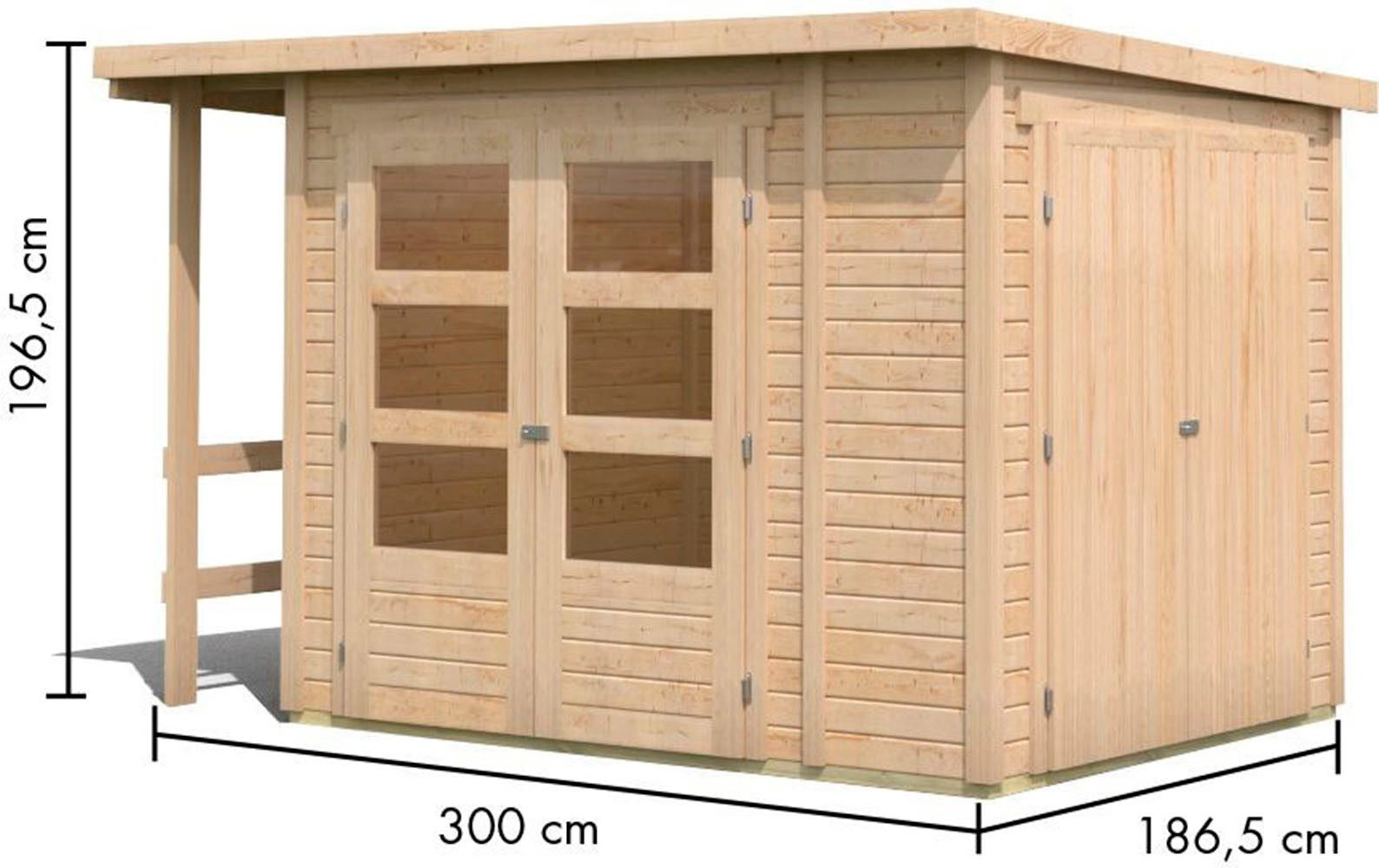 Karibu Gartenhaus Multifunktionshaus 1 Pultdach, BxT: 300x186,5 cm, naturbelassen oder terragrau, Made in Germany – Bild 3 von 5