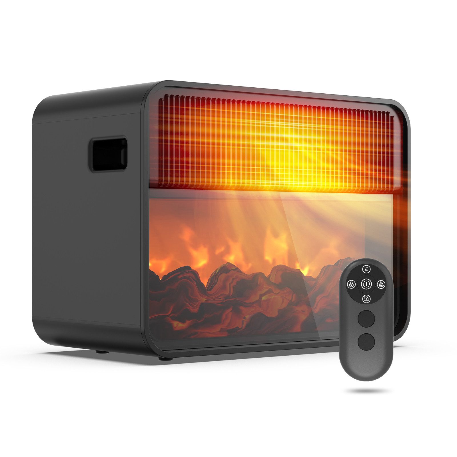 Teendow Keramikheizlüfter 1500W Тепловентилятори Keramik, 3D-Flammeneffekt, leise & energieeffizient, Fernbedienung, PTC-Keramiktechnologie, 3-Heizmodi, Kindersicherung