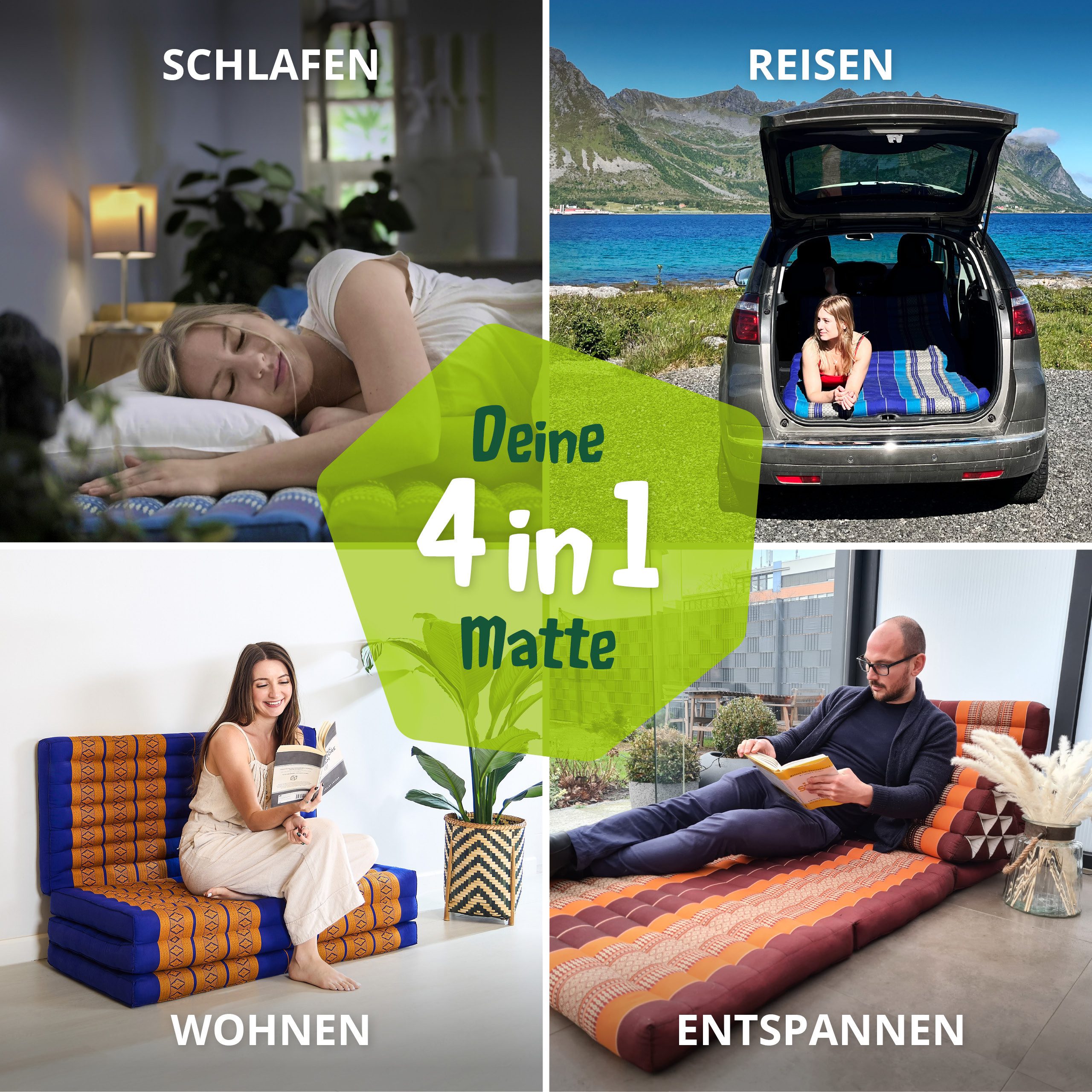 Klappmatratze Faltmatratze 110 cm breit (Classic) - 200x110x8cm -, livasia, 8 cm hoch, Kapok, vegan, handgefertigt