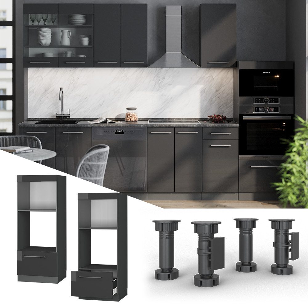 Vicco Mikrowellenumbauschrank Fame-Line, Anthrazit Hochglanz/Anthrazit, 60 günstig online kaufen