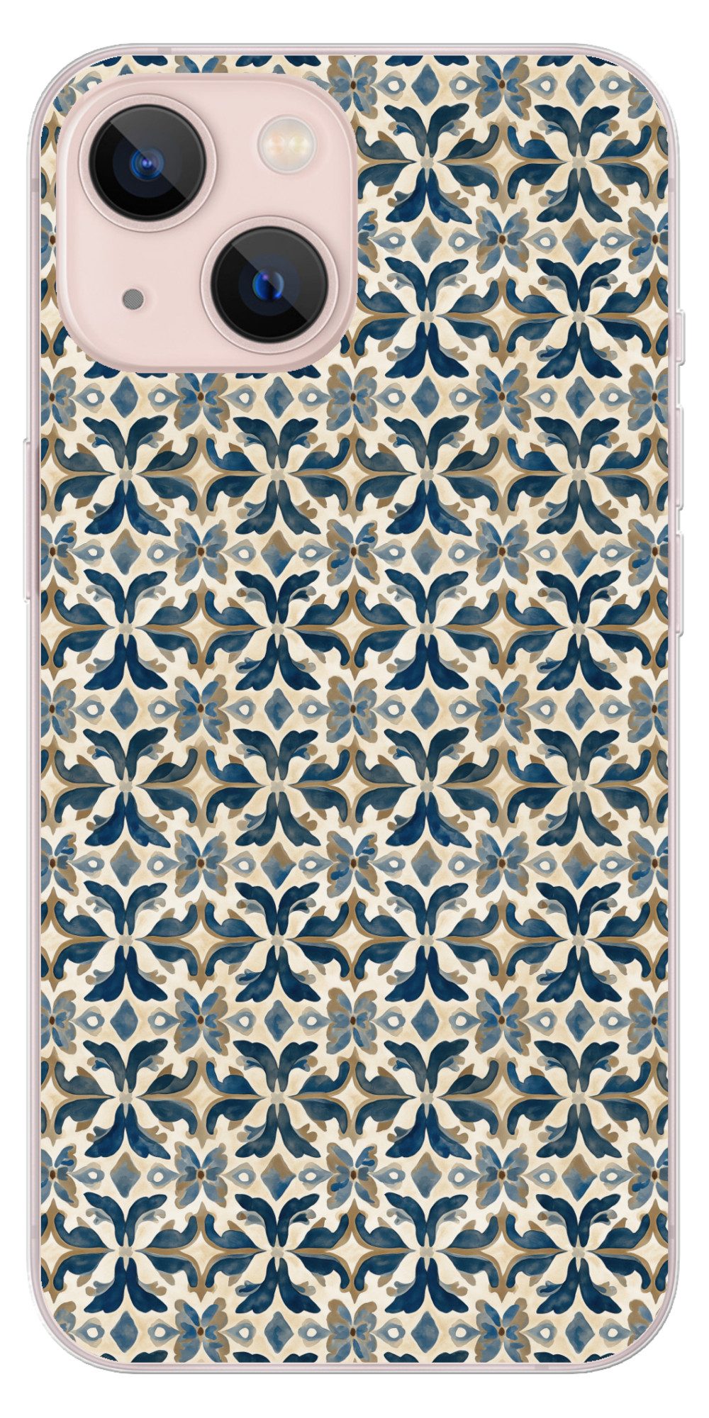 MuchoWow Handyhülle für Apple iPhone 13 Fliese - Muster - Blau - Beige, Smartphone-Bumper, Print, Handy Schutzhülle Dünn
