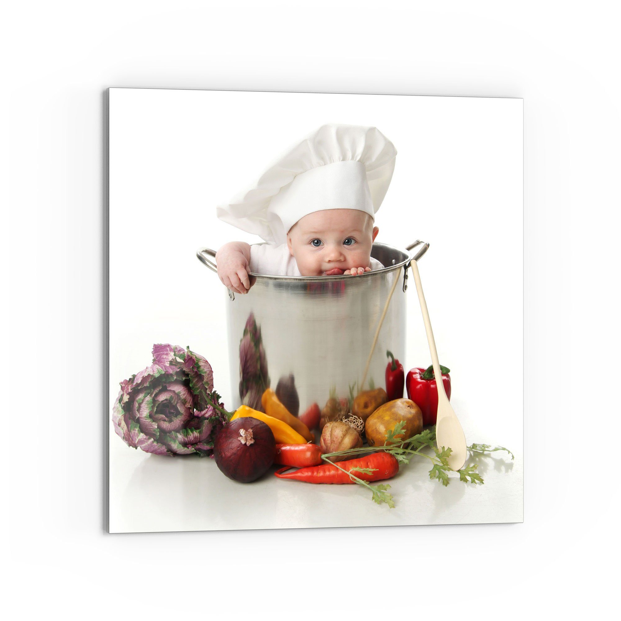 DEQORI Küchenrückwand 'Baby im Kochtopf', Glas Spritzschutz Badrückwand Herdblende