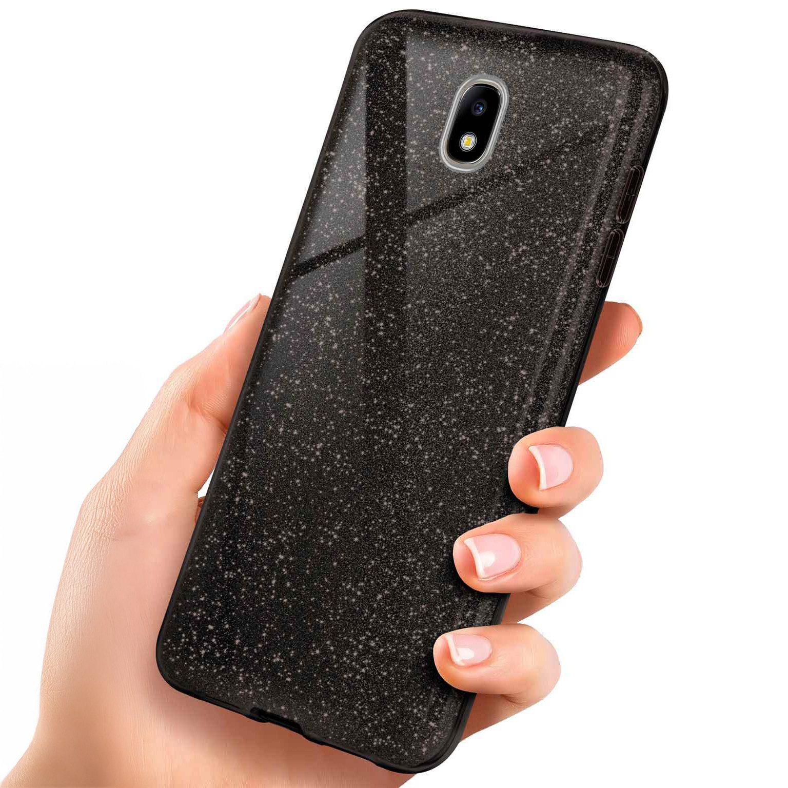 Handyhülle für Samsung Galaxy J5 (2017) Glitzer Hülle Glitter Case Schwarz