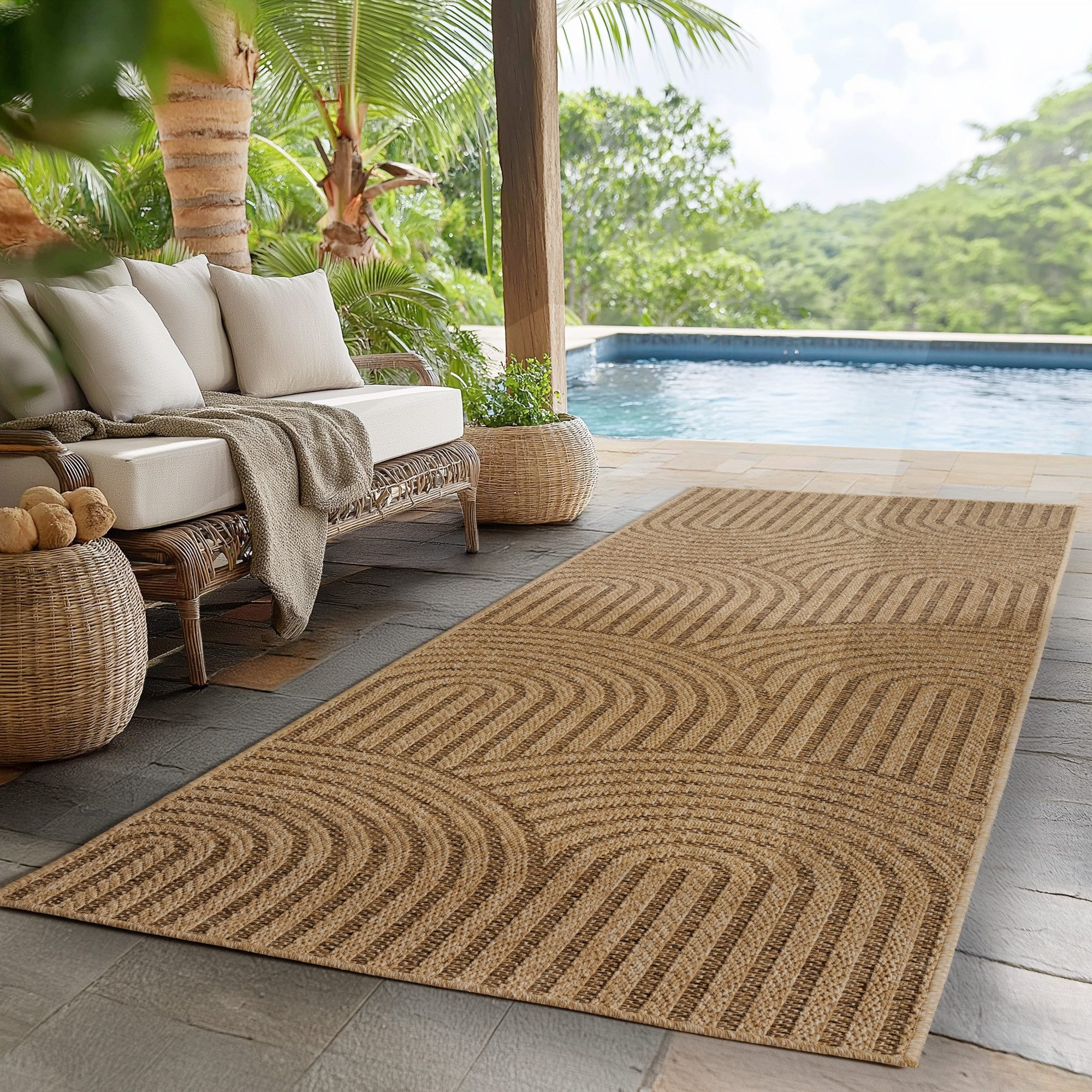KADIMA DESIGN Outdoorteppich Jute-Optik Flachgewebe Grobe Linien Polypropyl günstig online kaufen