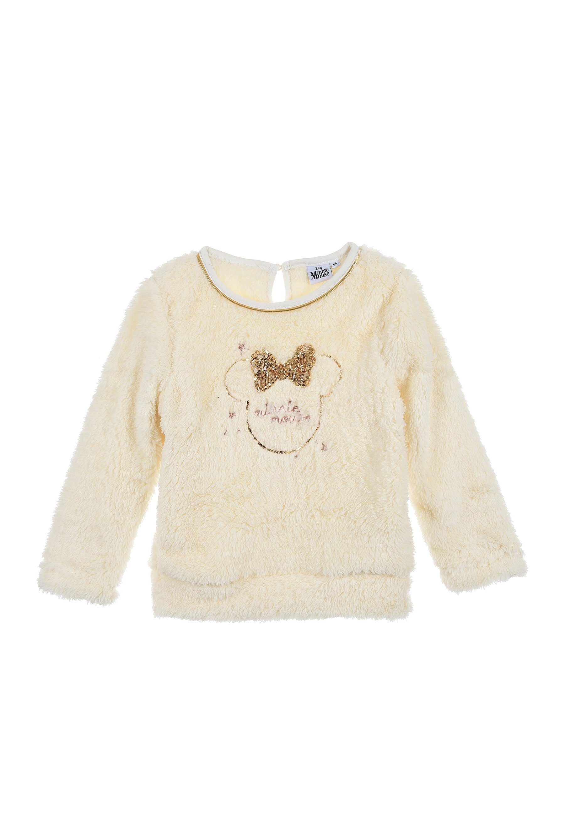 Mini Maus Disney Minnie Sweater Mädchen Mouse Pailletten mit Fleece Kinder Beige Pullover Sweatshirt