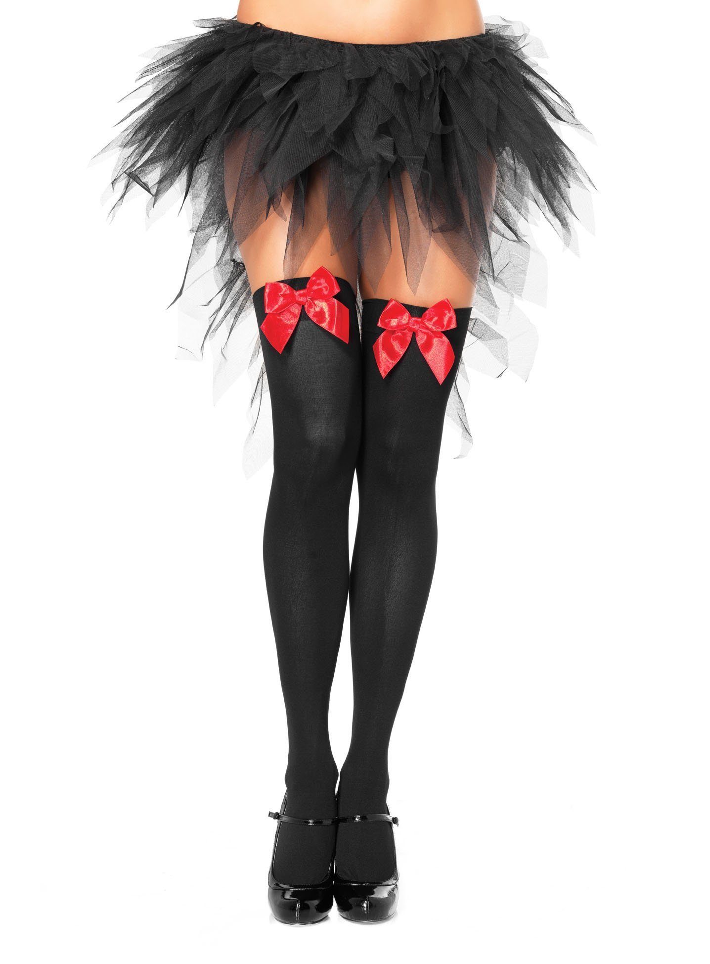 Leg Avenue Overknees Halterlose Strümpfe mit Schleife schwarz-rot Unverzichtbares Accessoire für Damen, vielseitig kombinierbares Kost