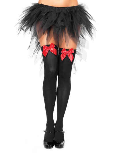 Leg Avenue Kostüm Halterlose Strümpfe mit Schleife schwarz-rot, Unverzichtbares Accessoire für Damen, vielseitig kombinierbares Kostümzubehör