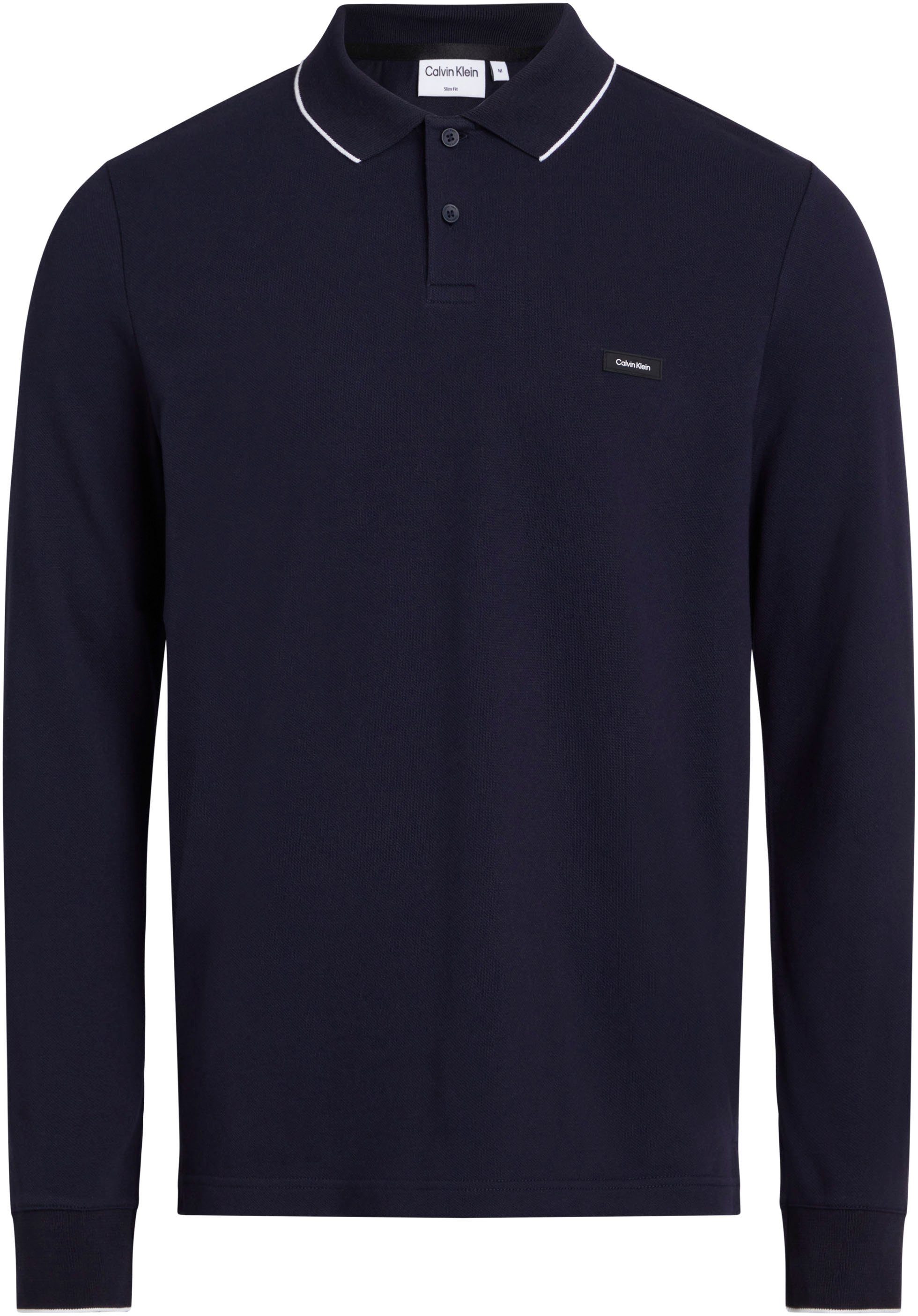 POLO Klein STRETCH Poloshirt TIPPING PIQUE mit Sky Night LS Markenlabel Calvin