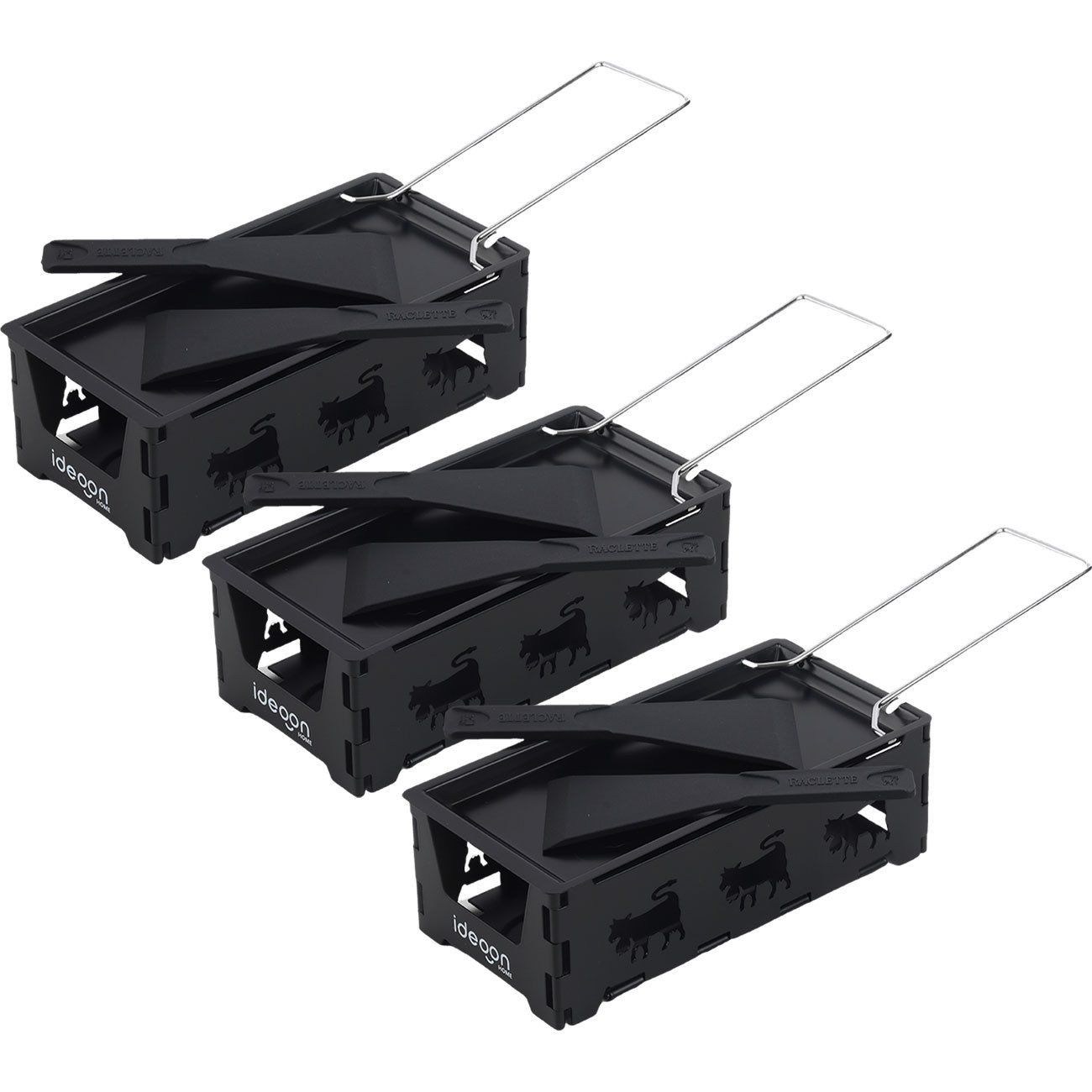 shop'n smile ideoon Raclette Faltbar Raclette-Teelicht Set Raclette mit Teelichtern Schaber, 1 Raclettepfännchen, klappbarer Griff, abnehmbare Käsepfanne, faltbar