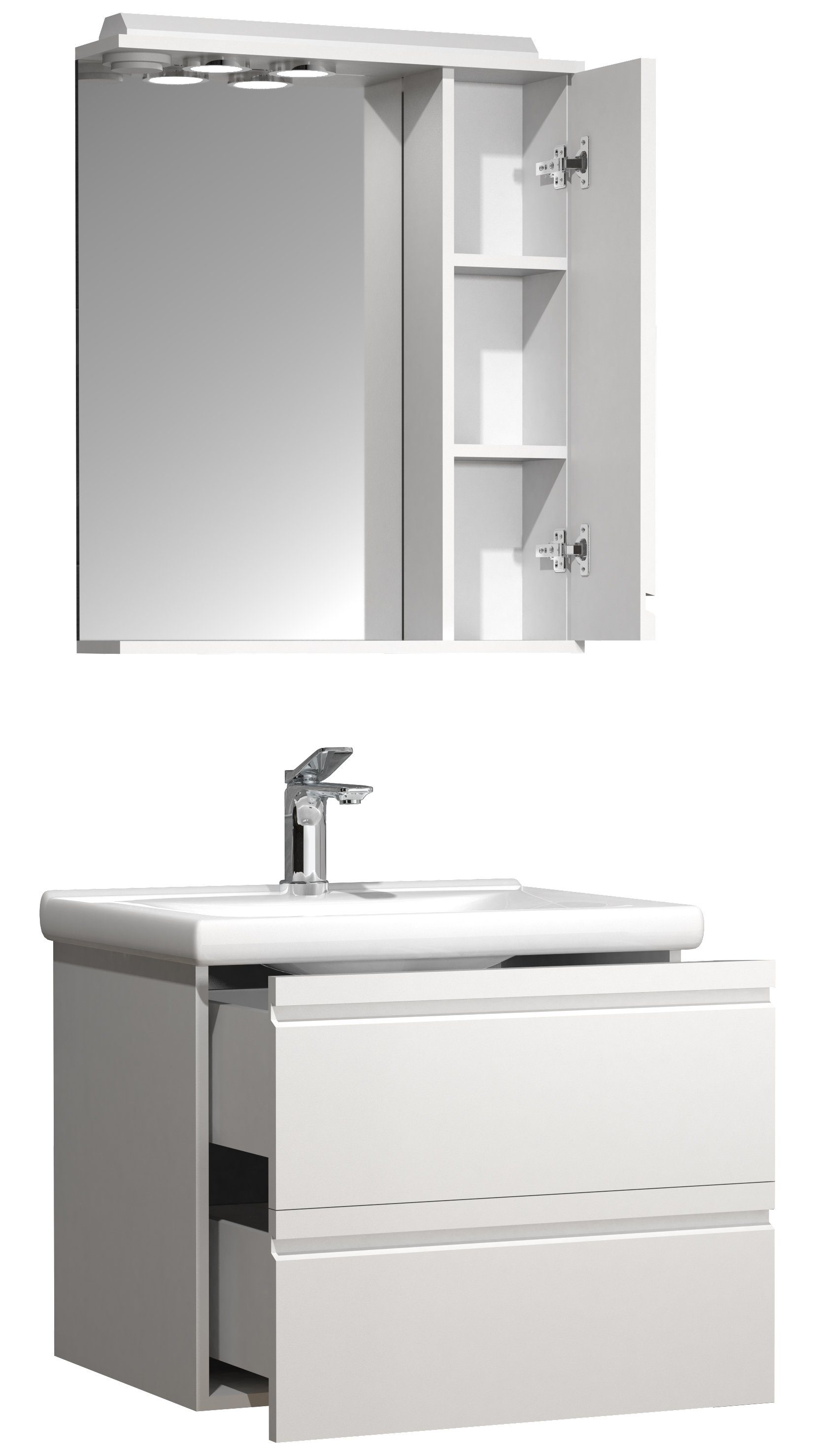 VCM Waschtisch 3 teilig Badmöbel-Set Waschplatz Silora (Set, 3-St., 1x Unterschrank 1x Waschbecken 1x Spiegelschrank)