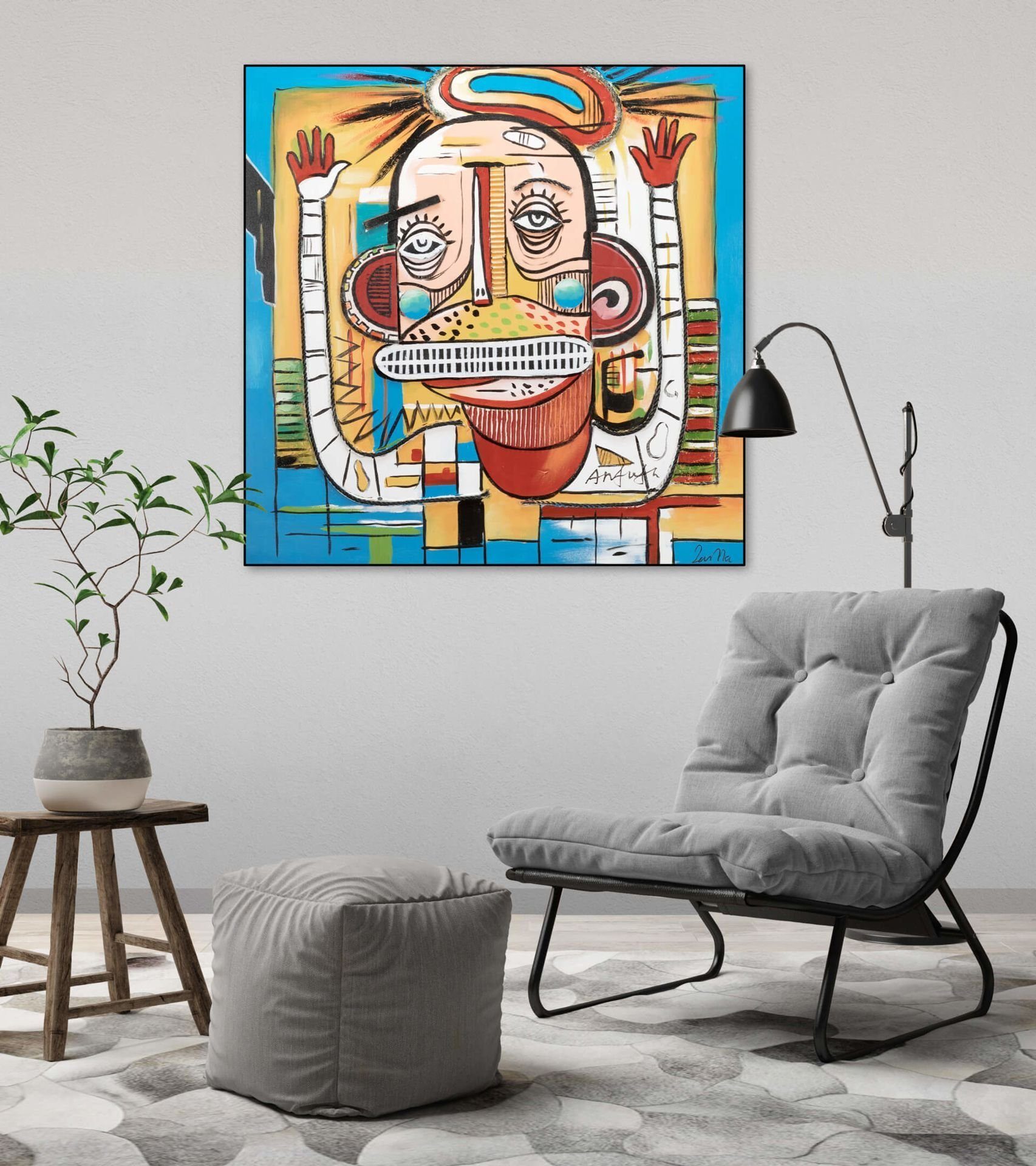 KUNSTLOFT Gemälde Exzentrischer Wohnzimmer Wandbild 100% cm, Freund 80x80 Leinwandbild HANDGEMALT