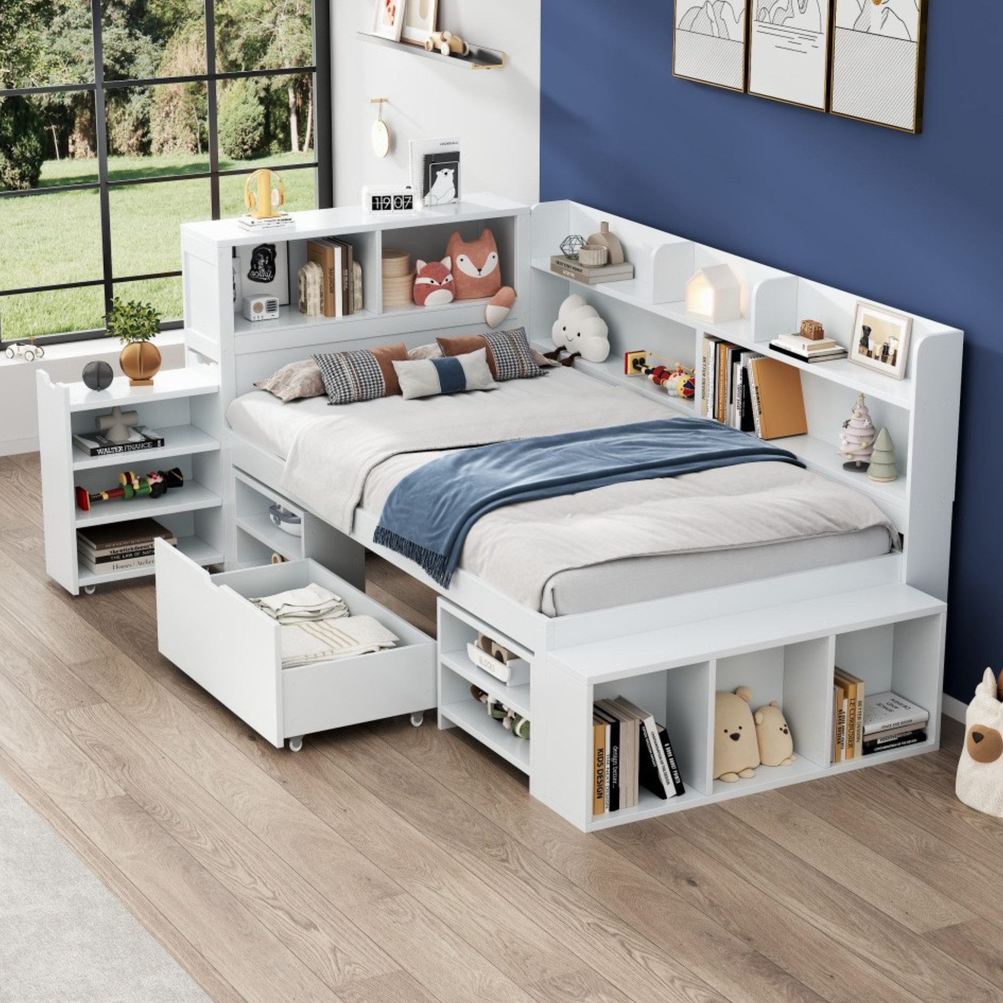 HAUSS SPOLE Holzbett 90x200cm mit Schubladen, Bücherregal, Stauschrank ohne günstig online kaufen