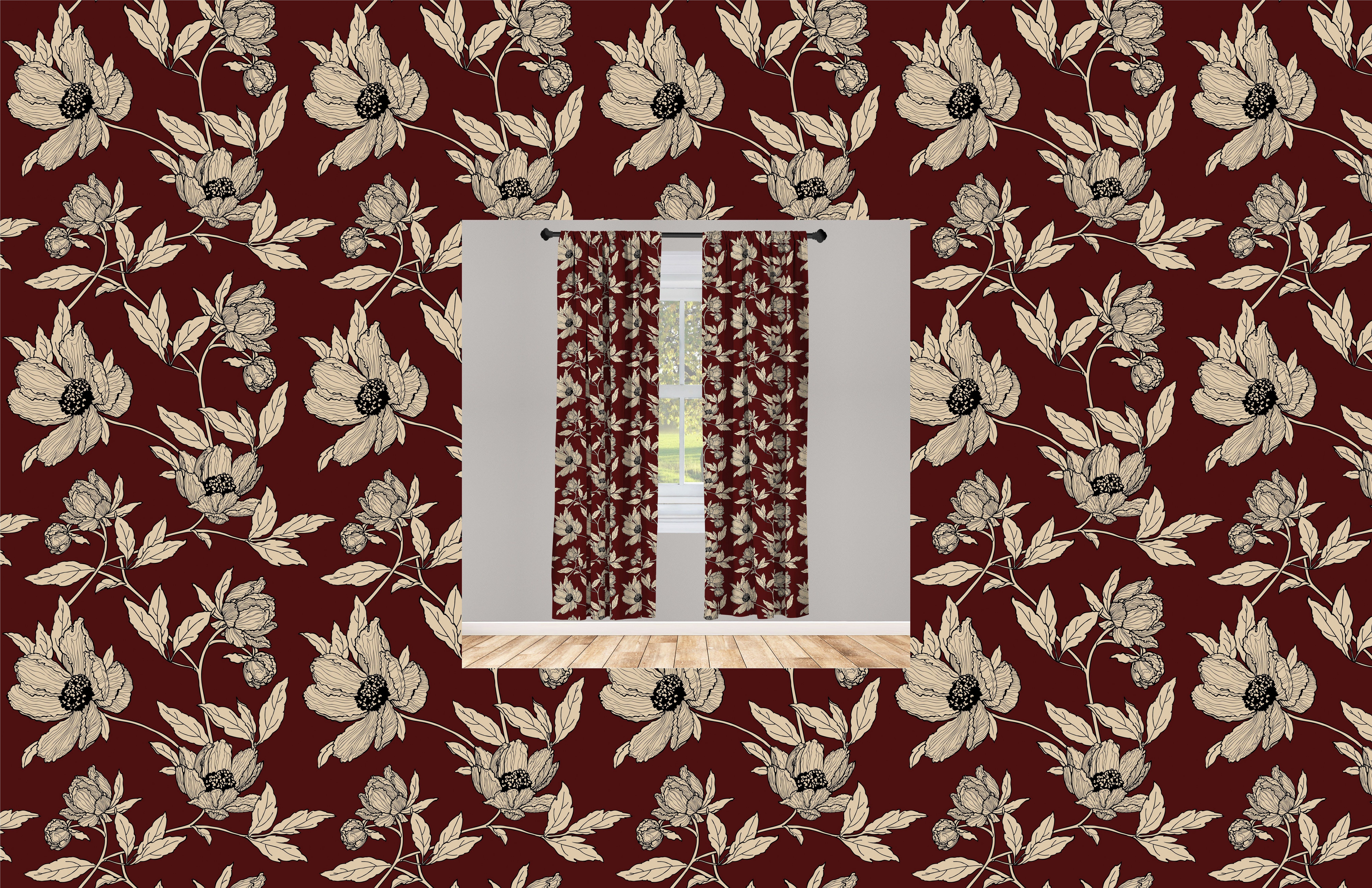 Gardine Vorhang für Wohnzimmer Schlafzimmer Dekor, Abakuhaus, Microfaser, Blumen Weinlese-Mohnblumen-Blüten-Kunst