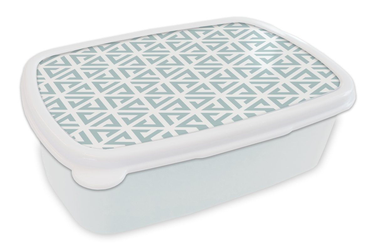 MuchoWow Lunchbox Design - Geometrie - Muster - Dreieck, Kunststoff, (2-tlg), Brotbox für Kinder und Erwachsene, Brotdose, für Jungs und Mädchen weiß