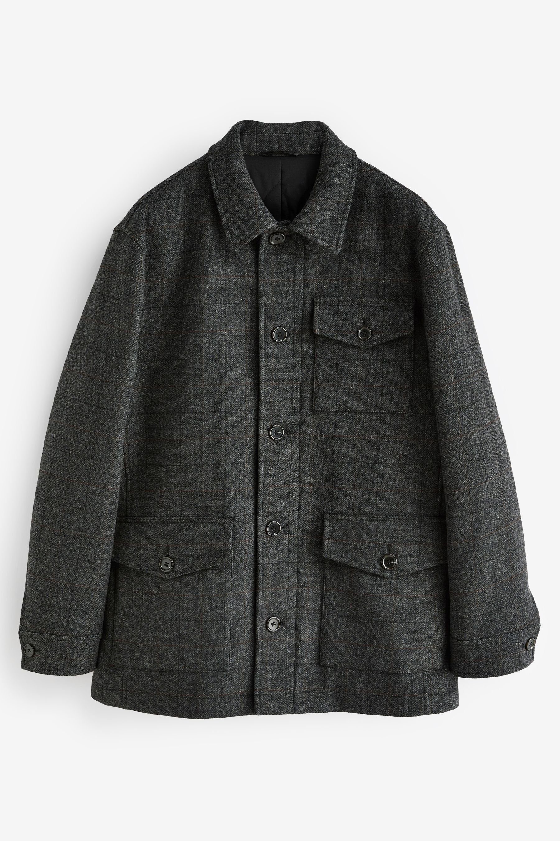 Next Wollmantel Karierter Mantel mit drei Taschen (1-tlg) Grey