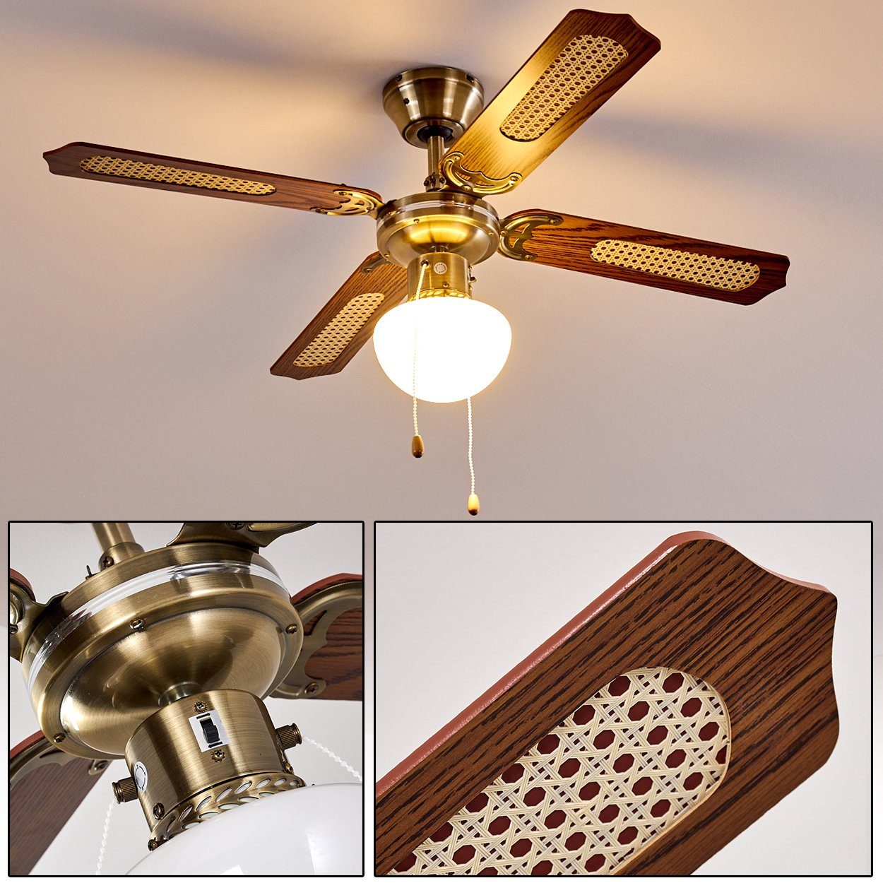 hofstein Deckenventilator »Predoi« Deckenventilator aus Metall/Holz/Glas günstig online kaufen