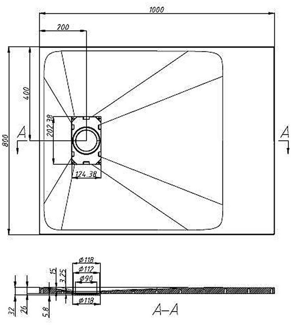Sanotechnik Duschwanne SMC Brausetasse, rechteckig, LxB: 100x80cm, schneidbar – Bild 3 von 3