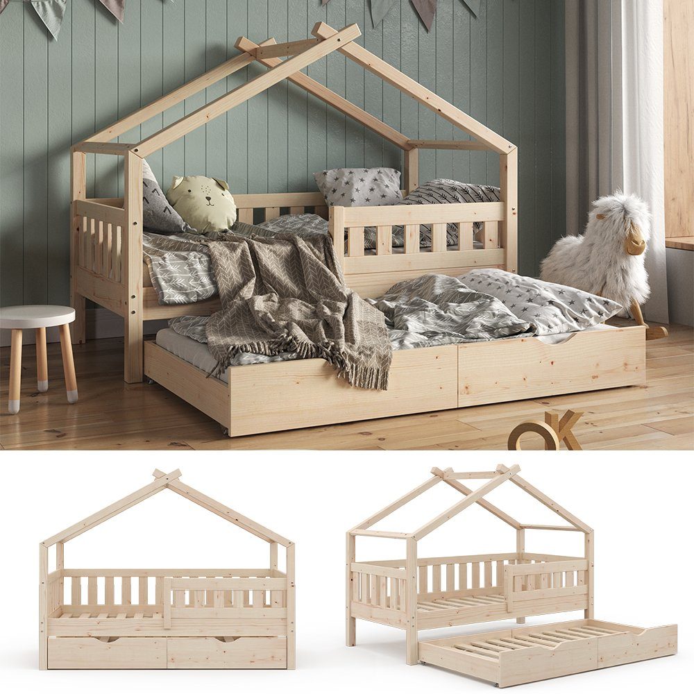 VitaliSpa® Hausbett Design, Naturholz, 80x160 cm mit Gästebett (1-tlg)
