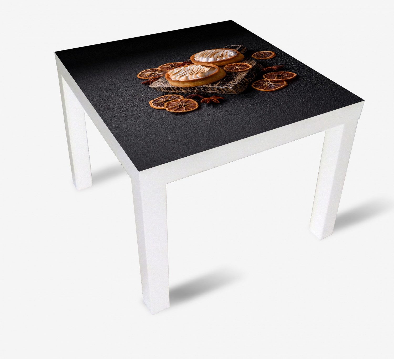 Wallario Tischplatte Törtchen auf dunkler Bühne (1 St), für Ikea Lack Tisch geeignet