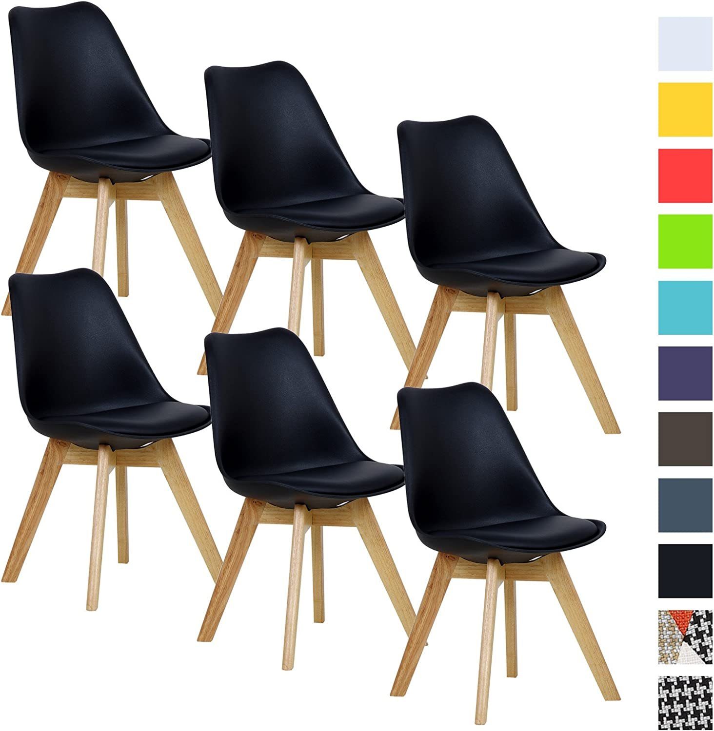 Kunstleder (Set, Sitzfläche Schwarz Esszimmerstuhl 6 aus | Designstuhl St), Woltu Schwarz