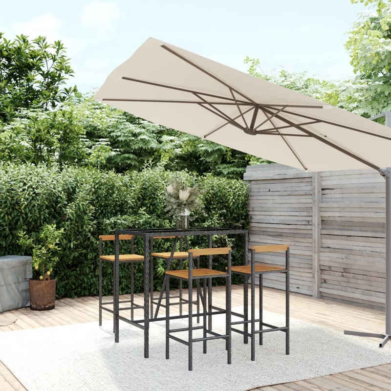 vidaXL Gartenlounge-Set 5-tlg. Gartenbar-Set Schwarz Poly Rattan & Massivholz Akazie, (5-tlg)