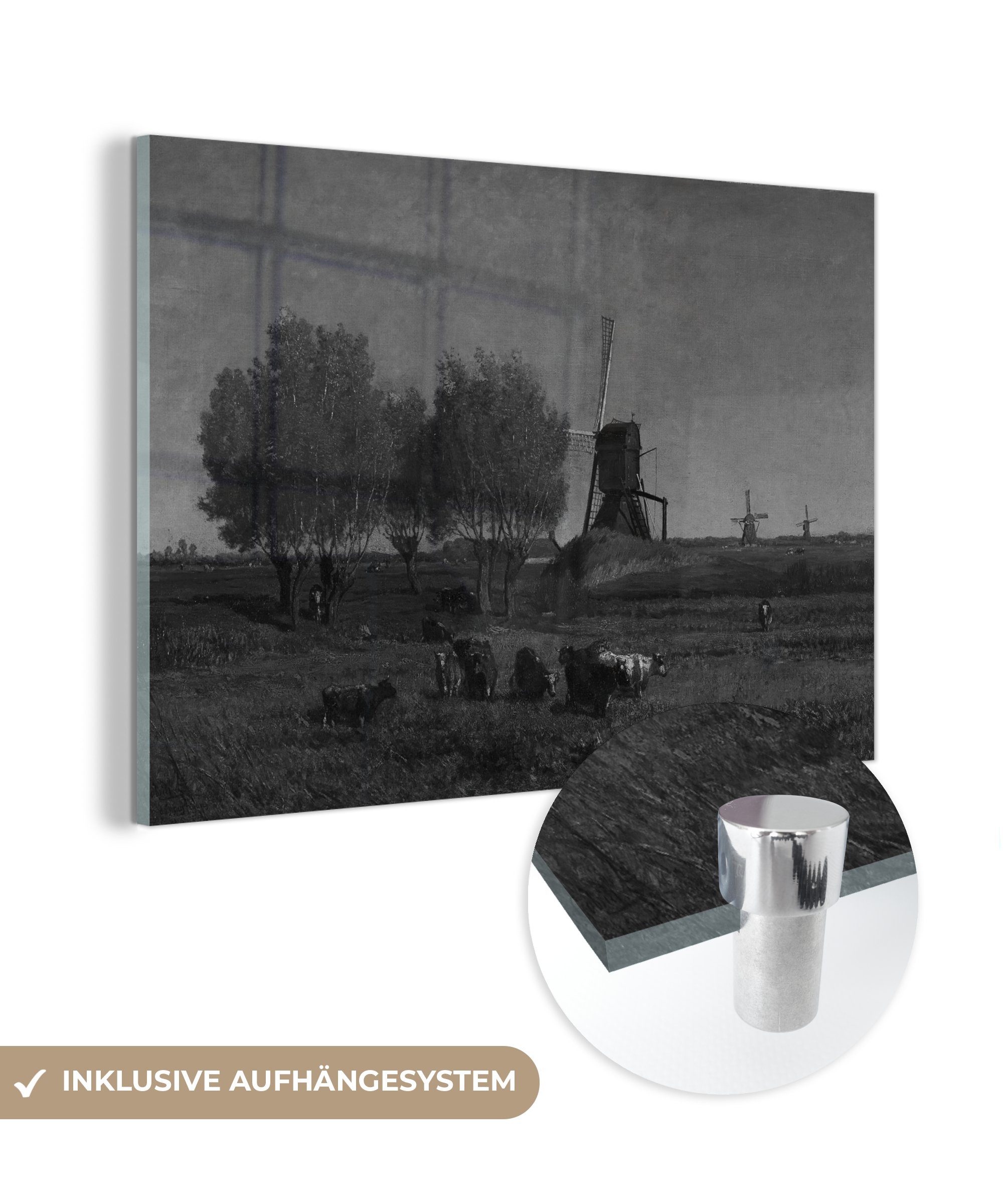 MuchoWow Acrylglasbild Das Geschäft in abcoude in schwarz und weiß - Gemälde von Paul Joseph, (1 St), Acrylglasbilder Wohnzimmer & Schlafzimmer
