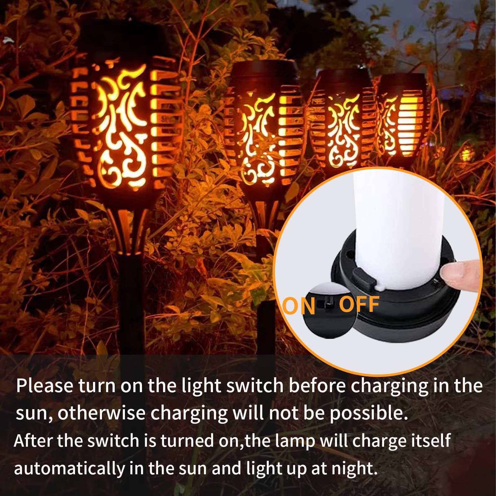 LQWELL LED Solarleuchte Solarleuchten Solar Fackellicht für Außen Garten, LED Solarlampe, mit Realistischer Flammeneffekt, IP65 Wasserdicht