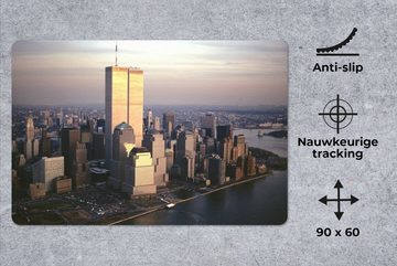 MuchoWow Gaming Mauspad Luftaufnahme des World Trade Center in Manhattan über dem Hudson River (1-St), Büro für Tastatur und Maus, Mousepad Gaming, 90x60 cm, XXL, Großes
