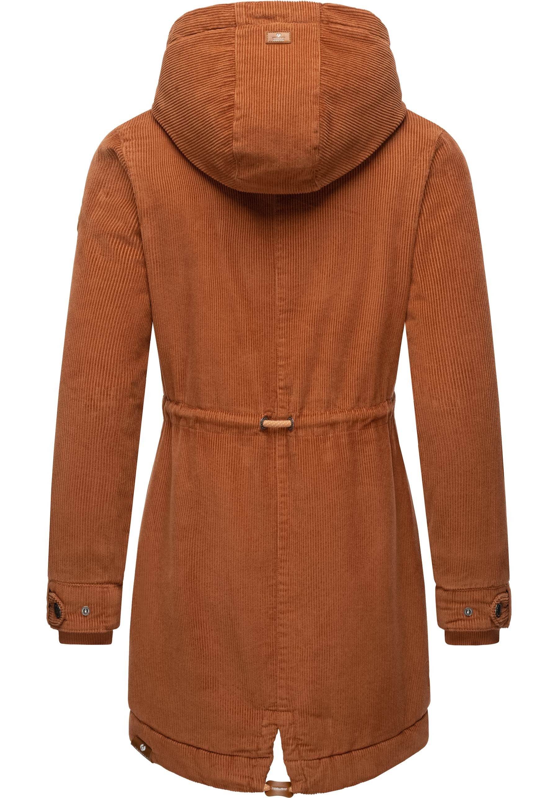Ragwear Winterjacke Canny Corduroy stylischer Damen Cordmantel mit Kapuze