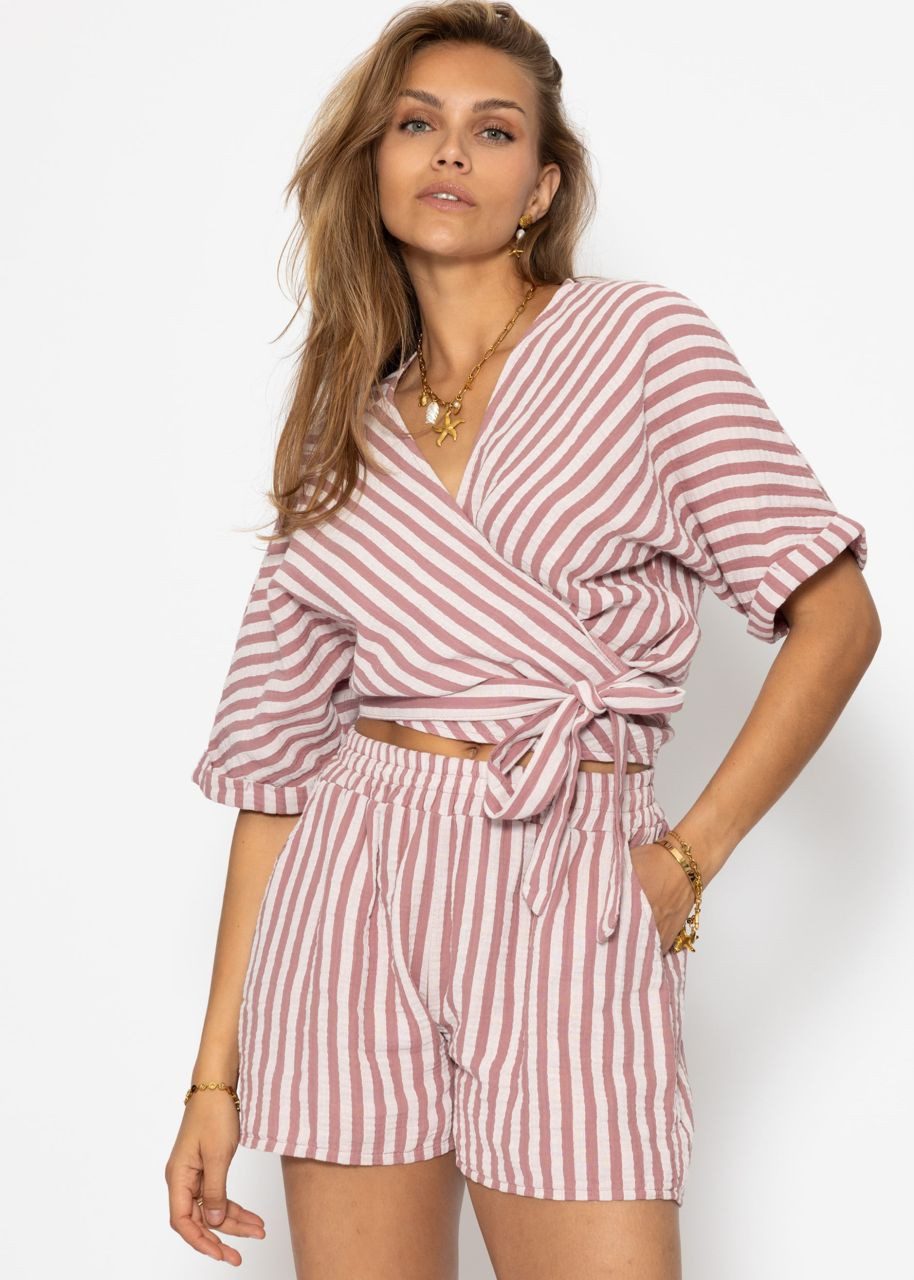 SASSYCLASSY Langarmbluse Gestreifte Musselin Wickel Bluse günstig online kaufen