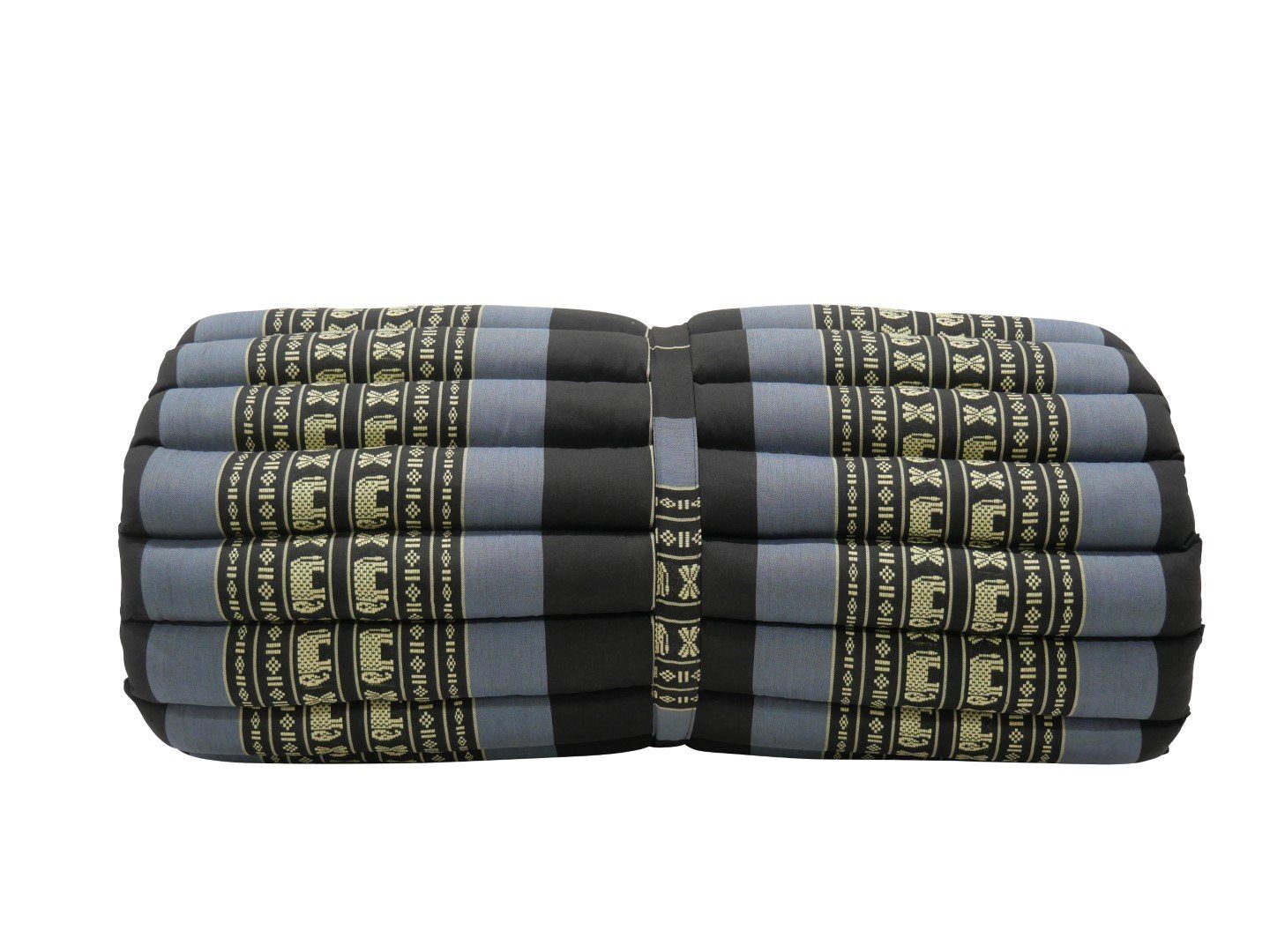 my Hamam Yogakissen Thai Muster rollbar angenehm, cm, 200x70x5 Elefanten weich, m. Matratze unterstützend, schwarz-blaugrau