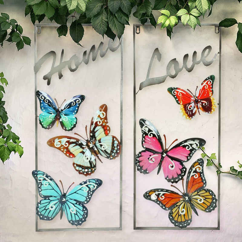 etc-shop Wanddekoobjekt, Deko Schmetterlinge Eisen Draußen Wanddeko Garten Aussen Gartendeko Metall für Außen, Home/Love Schriftzug, BxH 29,5 x 69,5 cm, 2er Set