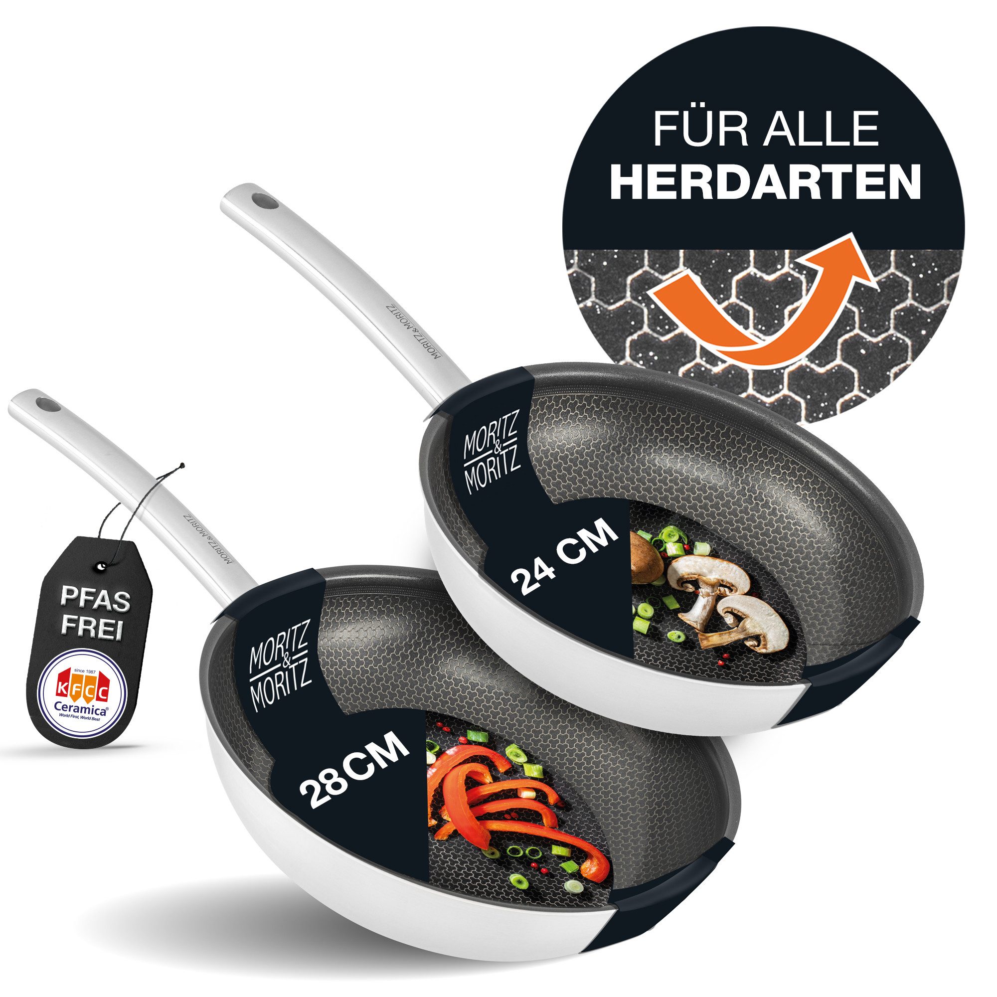 Moritz & Moritz Bratpfanne Pfanne 24cm & 28cm runder Rand, Aluminium (Set), antihaft