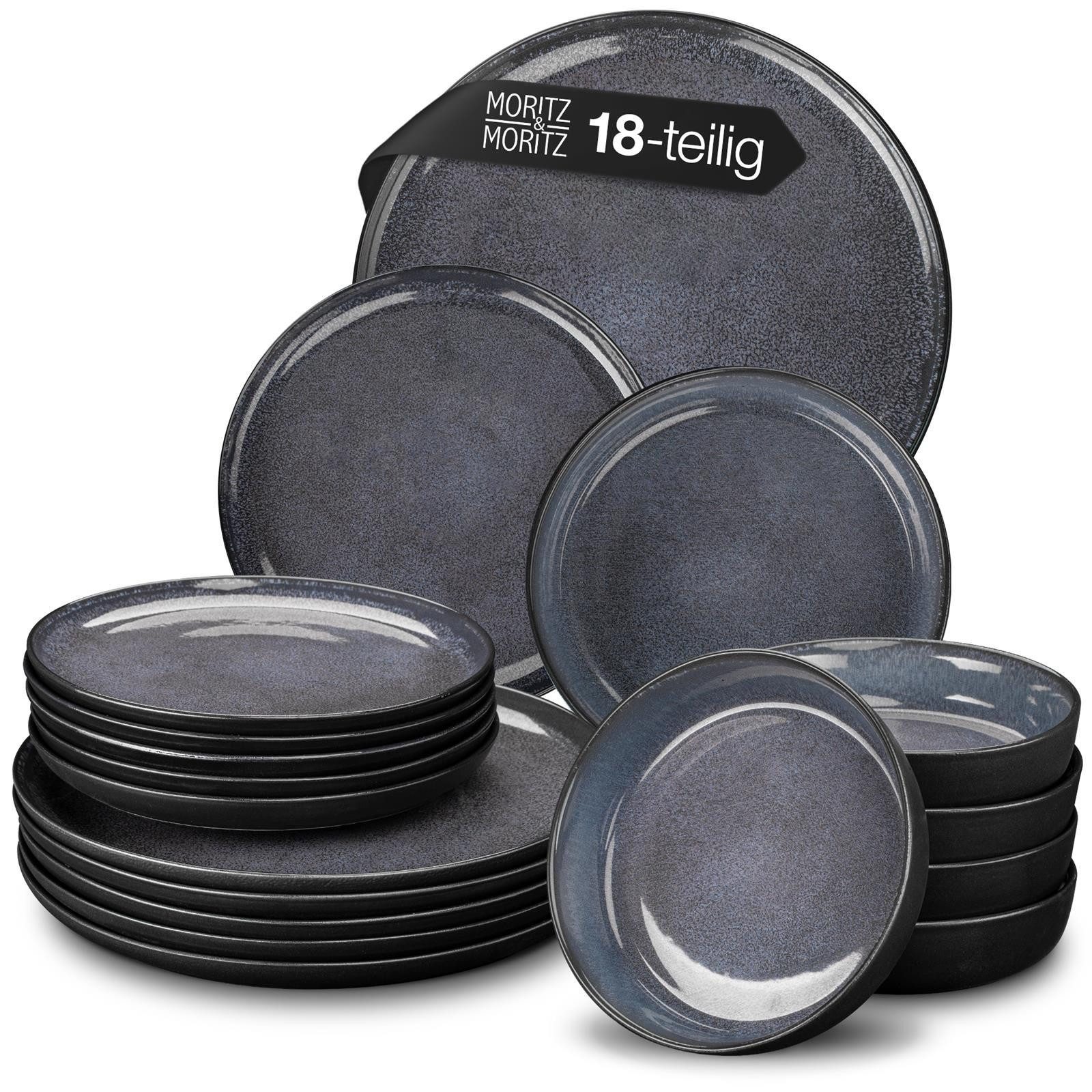 Moritz & Moritz Tafelservice Geschirr Set VIDA Blau (18-tlg), 6 Personen, Porzellan, Kombigeschirr für 6 Personen