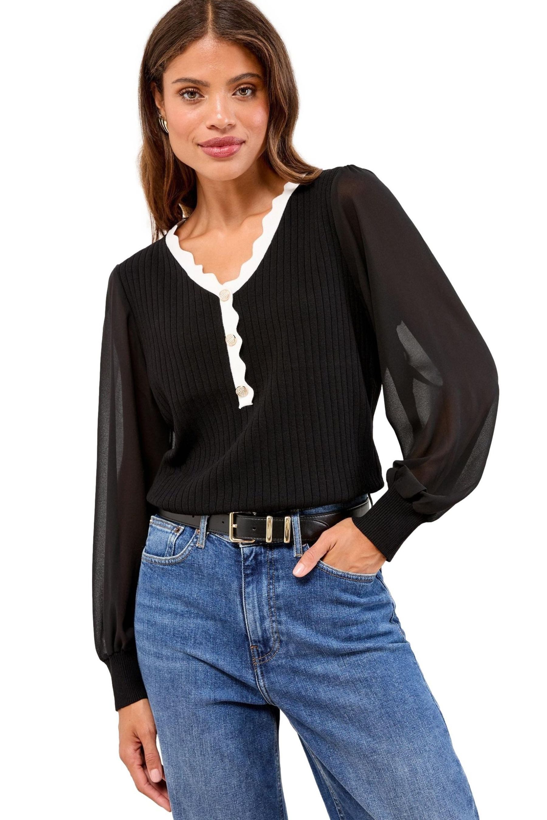 V-Ausschnitt-Pullover Lipsy Stricktop mit Chiffon-Ärmeln, Regular