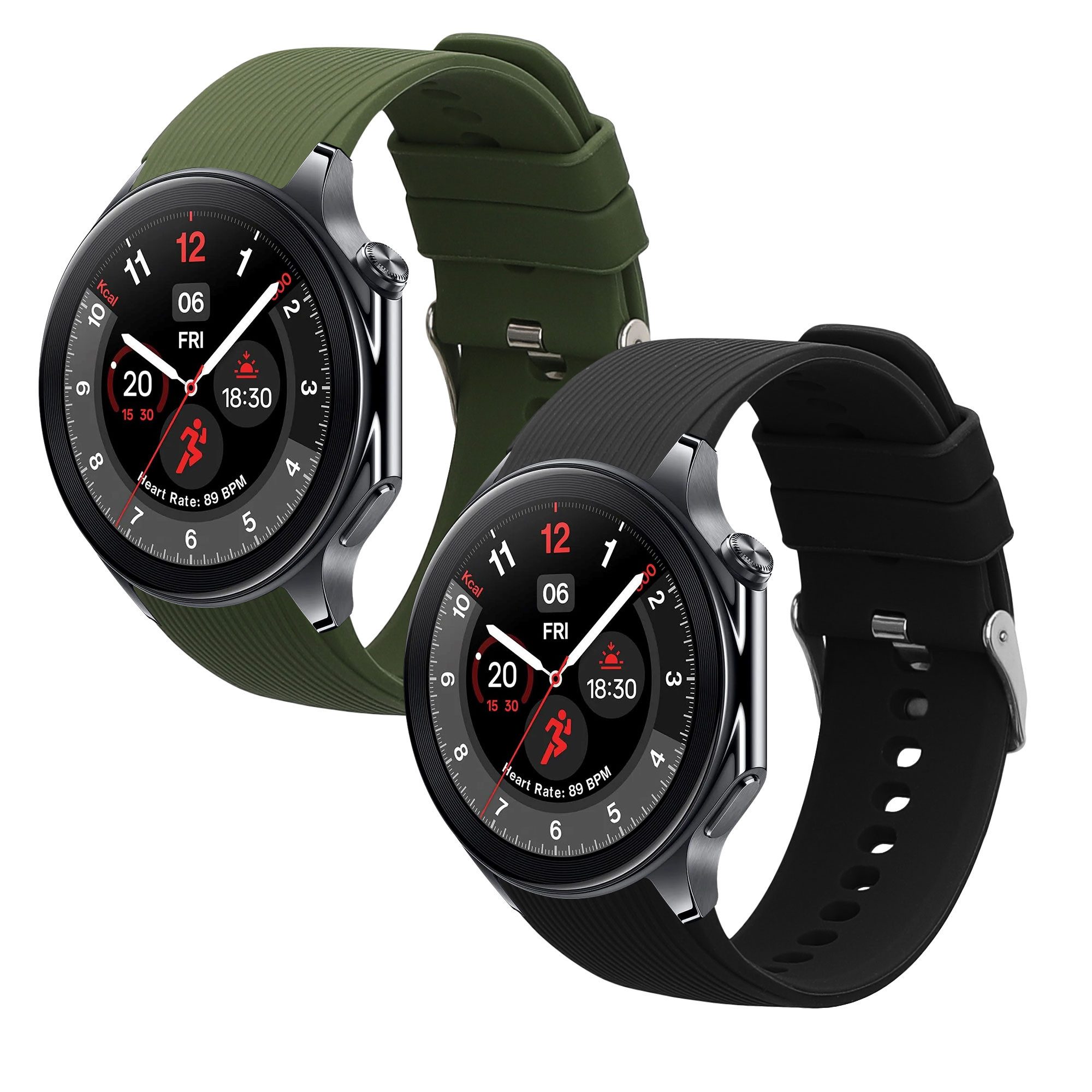 kwmobile Smartwatch-Armband 2x Uhrenarmband für OnePlus Watch 3 / 2 / 2R / Oppo Watch X2 Armband, Fitnesstracker Band Set aus TPU Silikon - Ersatzarmband Smartwatch