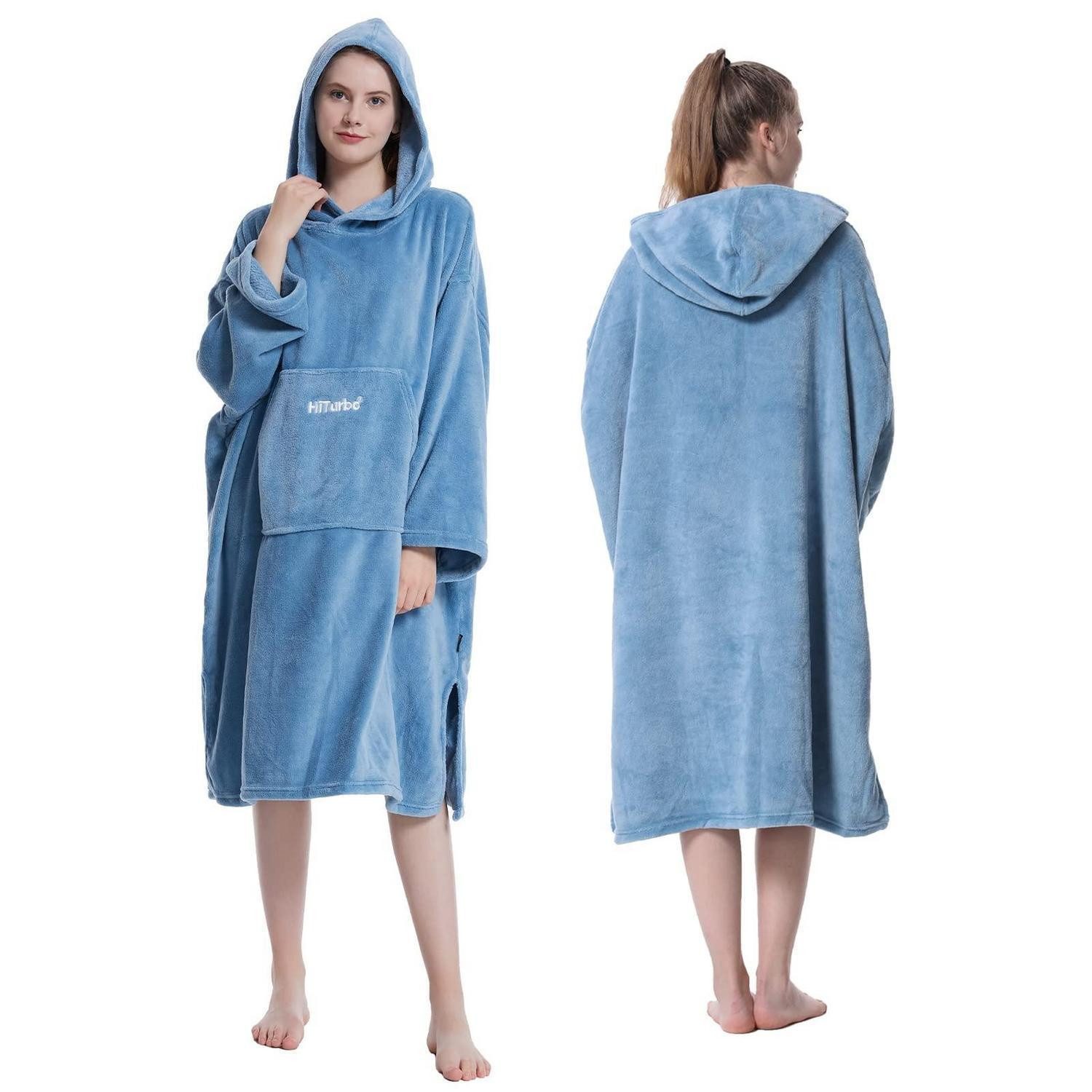 LuxusKollektion Poncho Fleece Bademantel mit Kapuze (1-St)