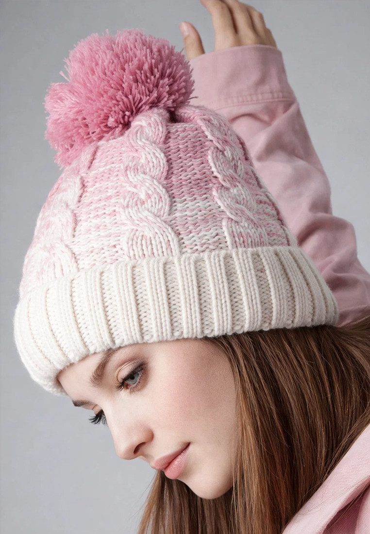 Yuhu Bommelmütze Damen Strickmütze mit Fleecefutter und Farbverlauf für Wintertage