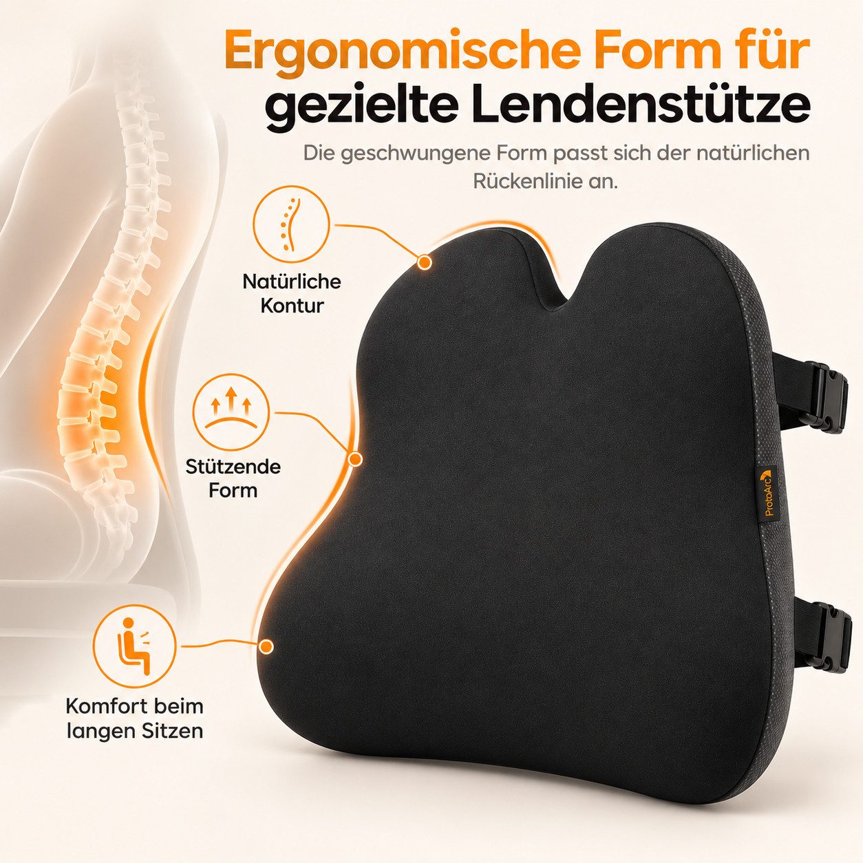ProtoArc Sitzkissen Ergonomisches Sitzkissen, 10 cm Memory Foam für Büro & Auto, Lendenkissen Memory Foam ergonomisch für Büro & Auto – Bild 2 von 5