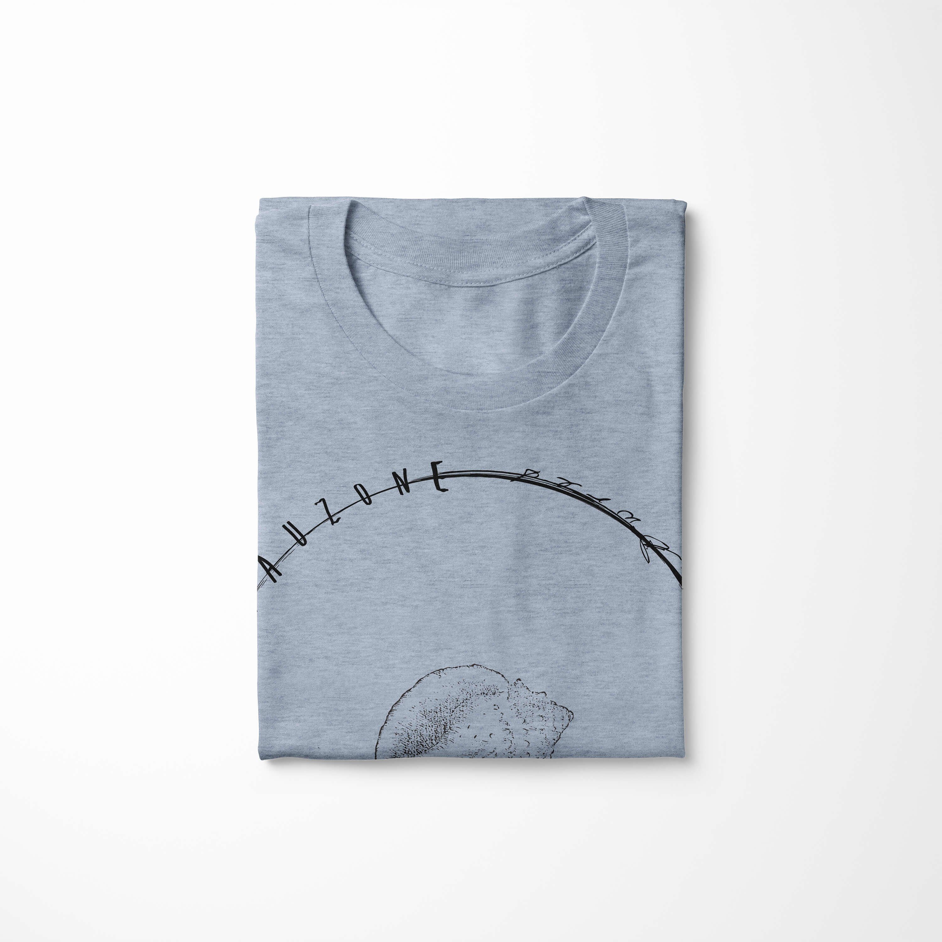 Sinus Art feine Tiefsee Fische Struktur T-Shirt Serie: Sea Creatures, sportlicher Schnitt - Stonewash und Sea / 002 T-Shirt Denim