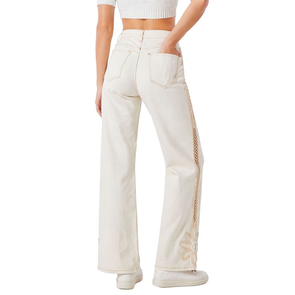 Ital-Design Weite Jeans Damen Hose High Waist Wide Leg mit Zierdetails (91767282) Applikation Stretch High Waist Jeans in Beige