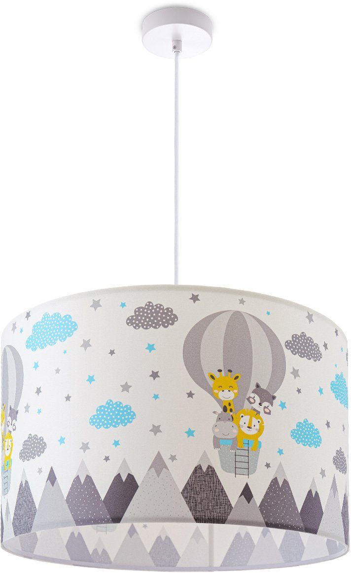 Paco Home Pendelleuchte Cosmo 343, ohne Leuchtmittel, Lampe Kinderzimmer Deckenlampe Heißluftballon Wolken Tiere Zoo E27 | Pendelleuchten