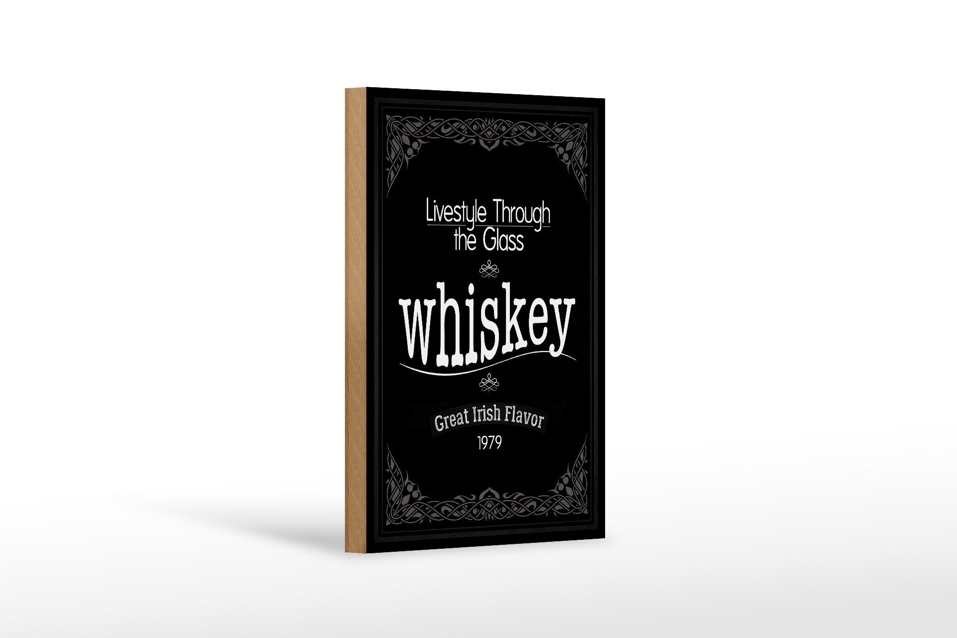 Holzbild 12x18 cm Whiskey livestyle trough