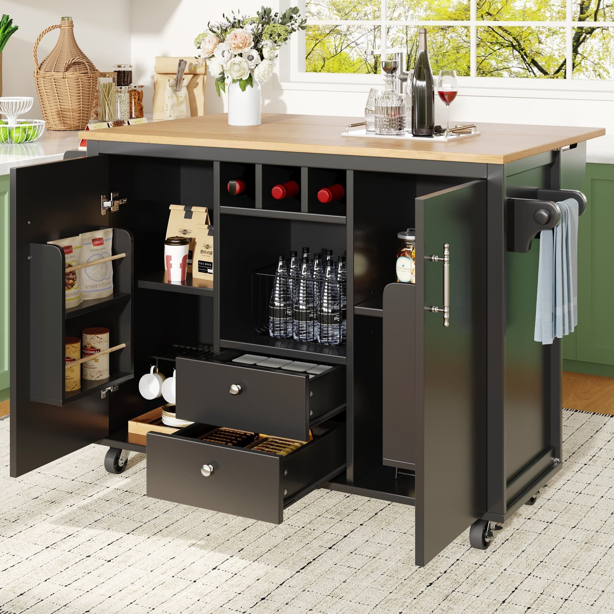 autolock Kücheninsel Buffetschrank Küchenwagen mit klappbarer günstig online kaufen