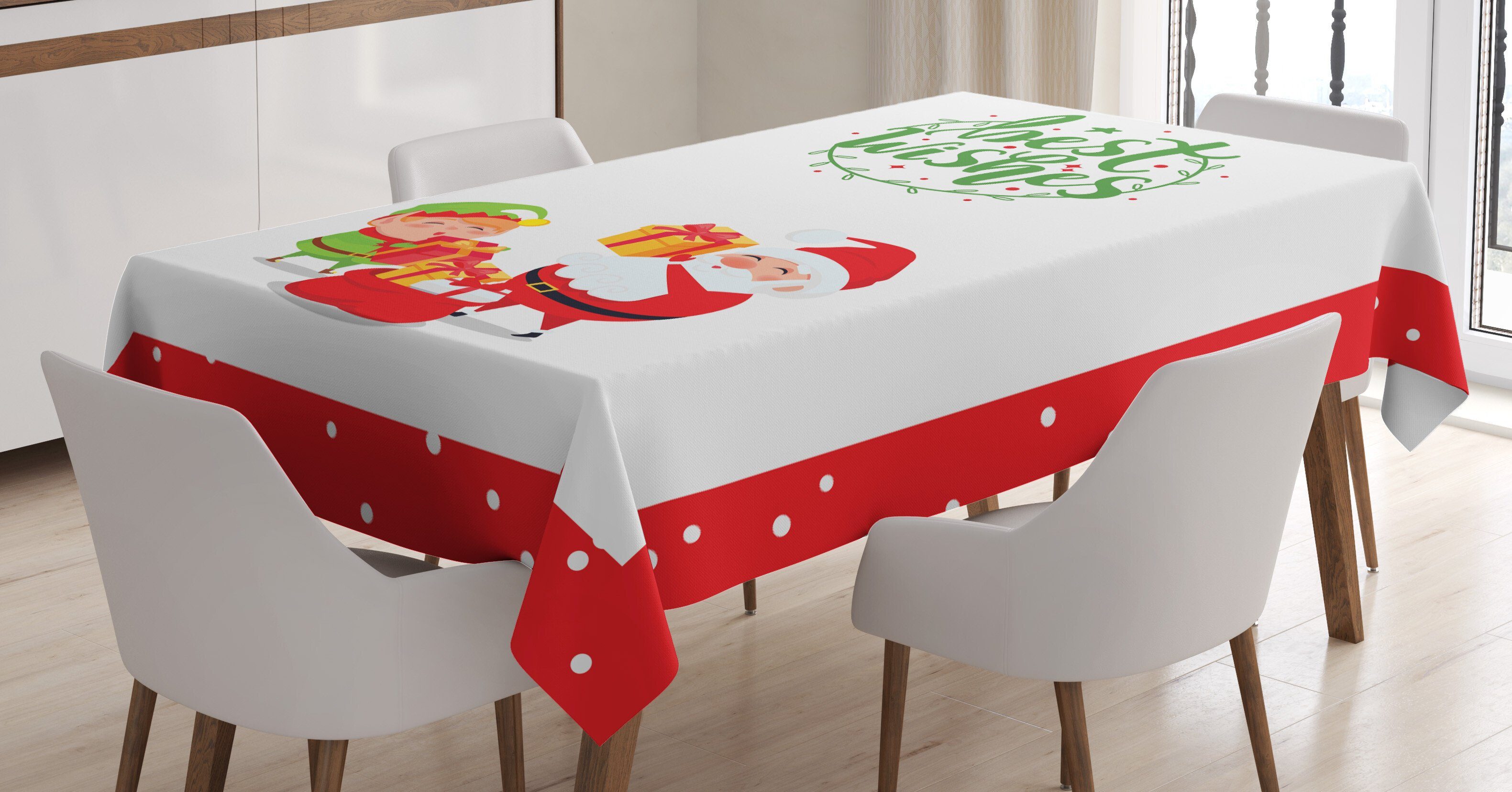 Abakuhaus Tischdecke Farbfest Waschbar Für den Außen Bereich geeignet Klare Farben, Weihnachten Beste Wünsche Elf und Santa