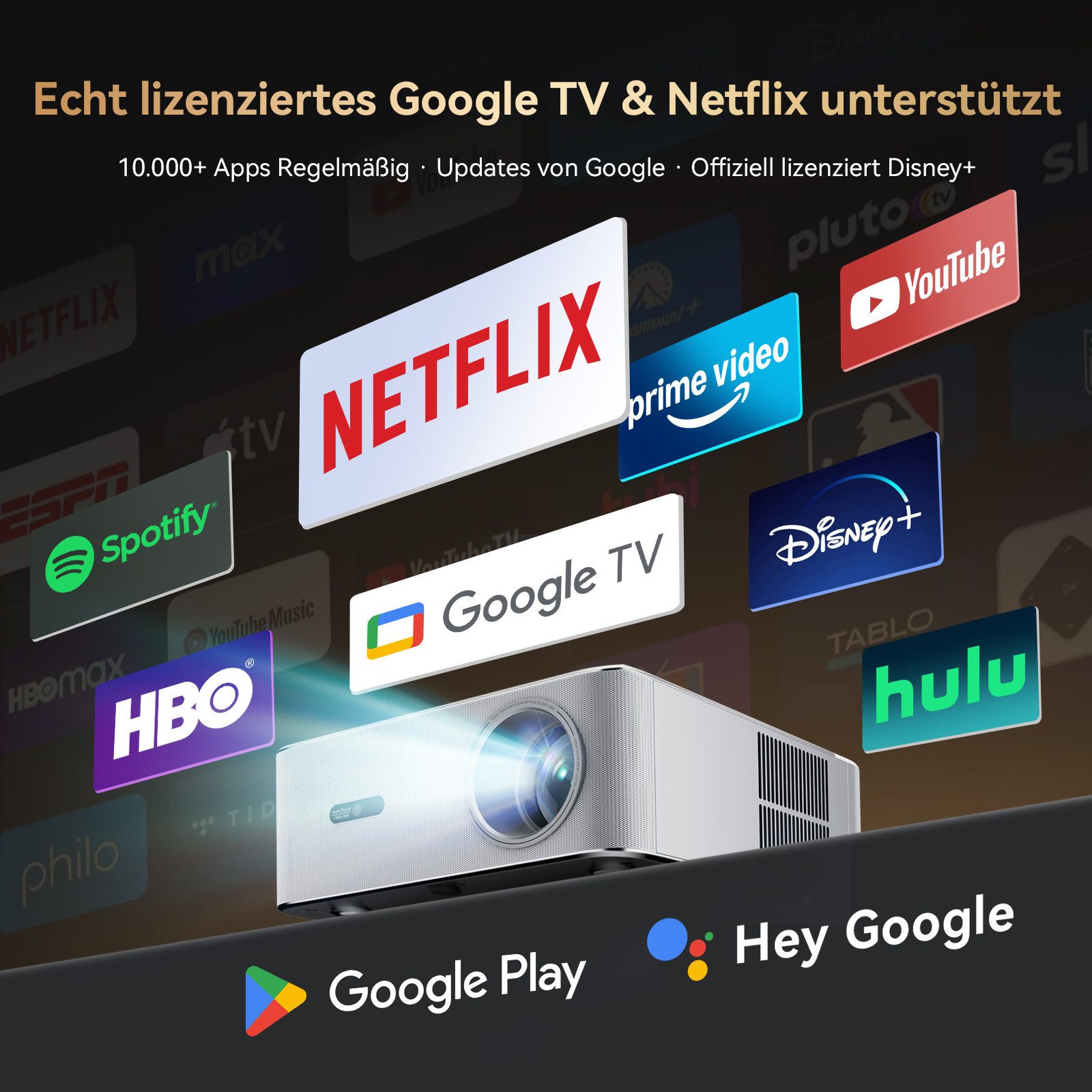 OSCAL PV800 PRO: 1400 ANSI Lumen, 4K, Google TV mit Netflix, WiFi 6 LED-Beamer (Google TV, WiFi 6, Auto-Fokus, Auto-Keystone,BT 5.0, 4000:1 Kontrast) – Bild 5 von 5