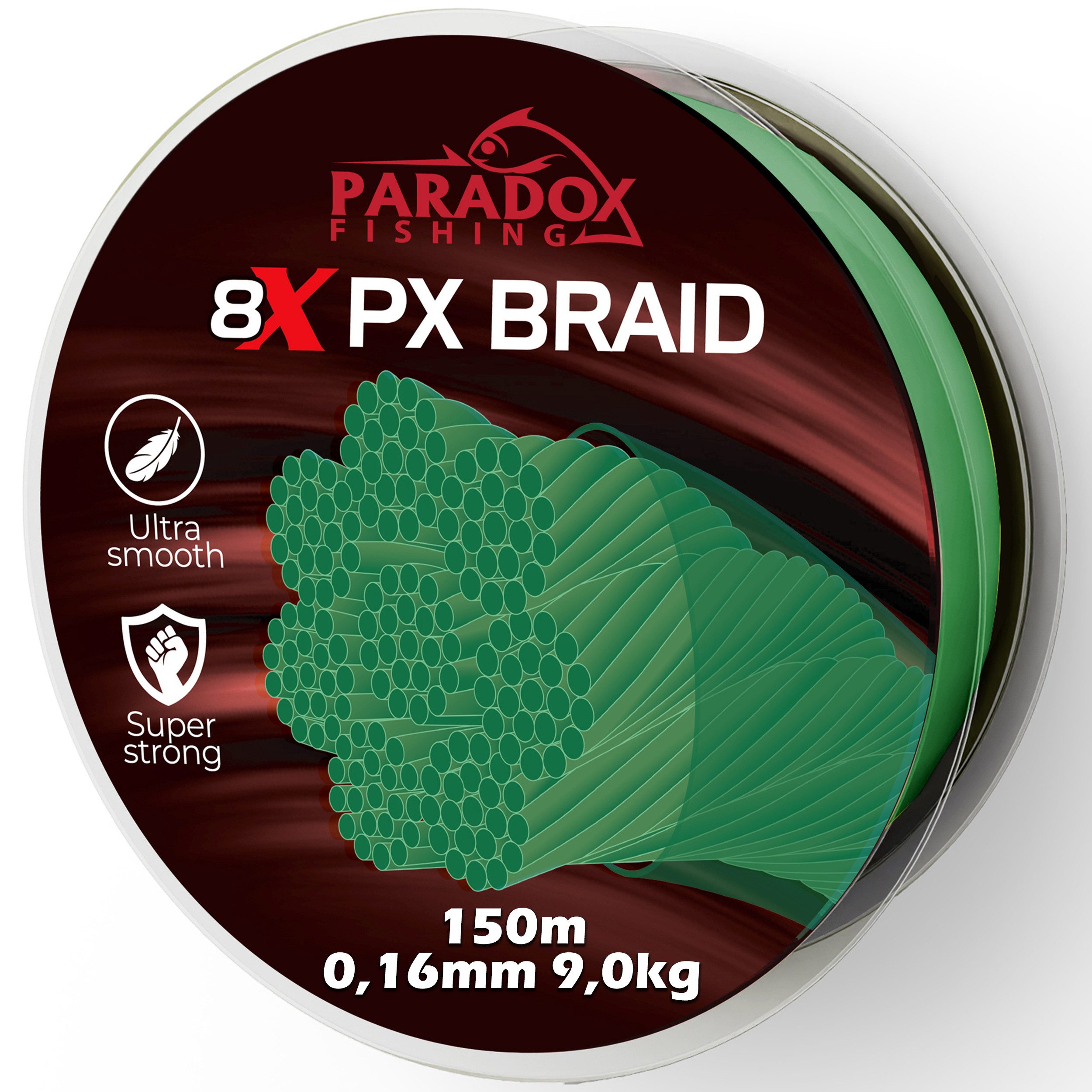 Paradox Fishing Angelschnur 8x geflochten PX Grün, 150 m Länge, 8-fach Geflochten