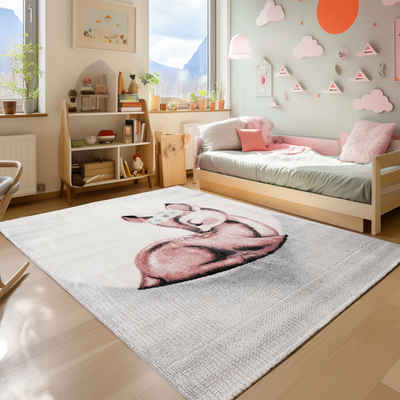 Teppich Rehkitz Design, SIMPEX24, Läufer, Höhe: 10 mm, Teppich Kinderzimmer Rehkidz Design Kinder Teppich Rosa Babyzimmer