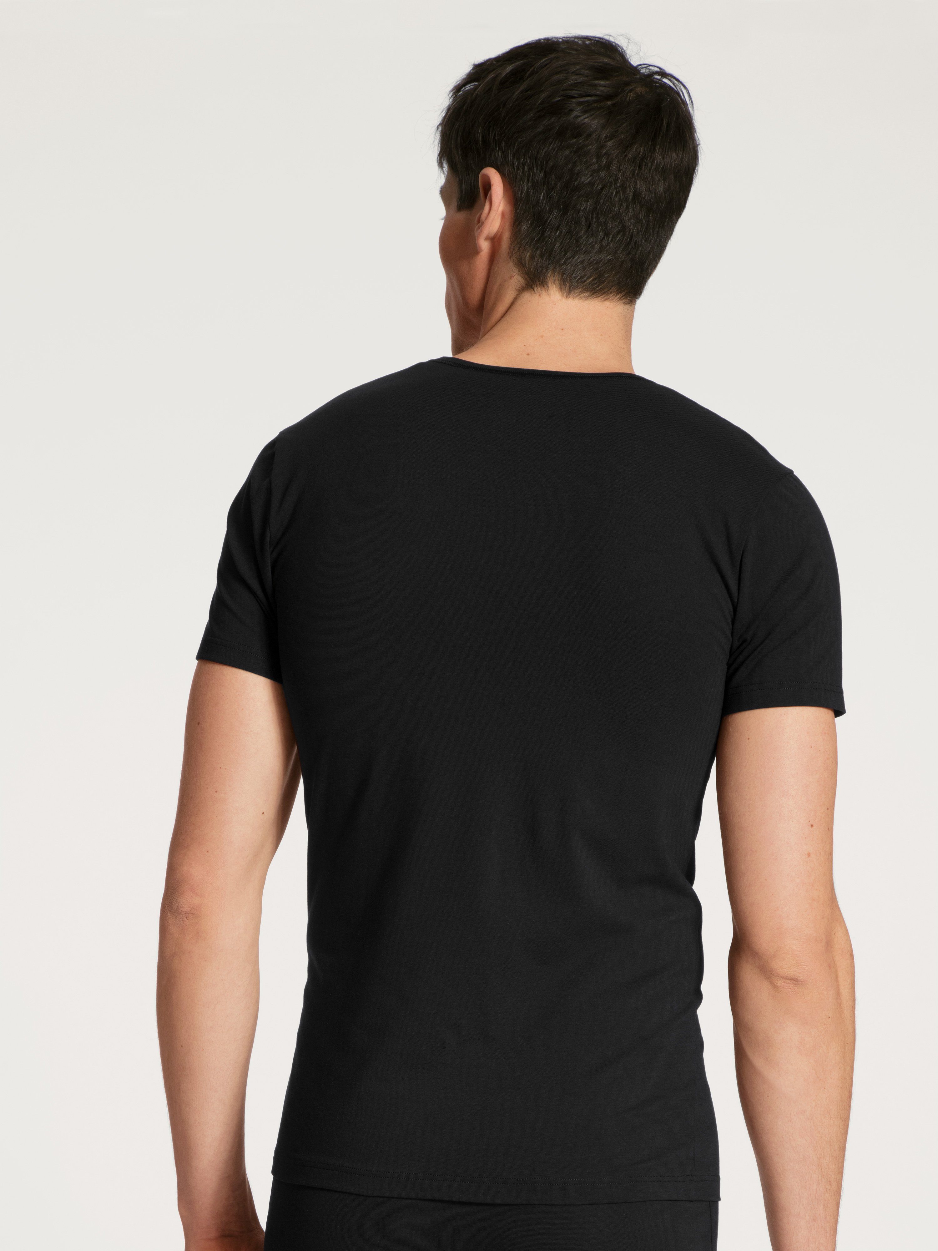 Code moderner Schnitt Rundhals-Shirt, schwarz CALIDA Kurzarmshirt Cotton